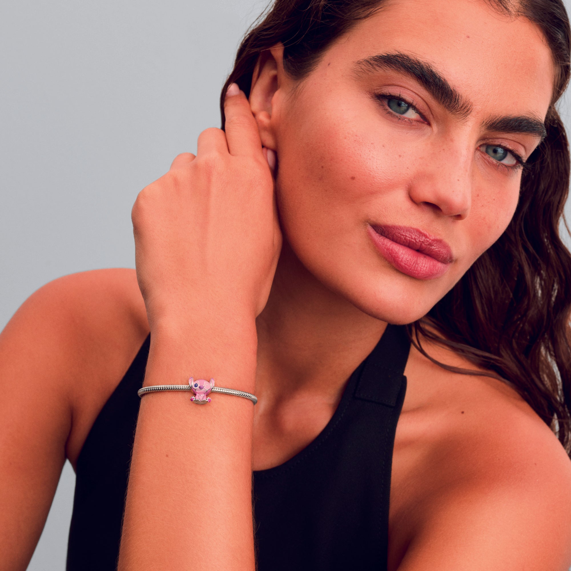 Disney Angel Sterling Silver Charm With Purple And Pink Enamel