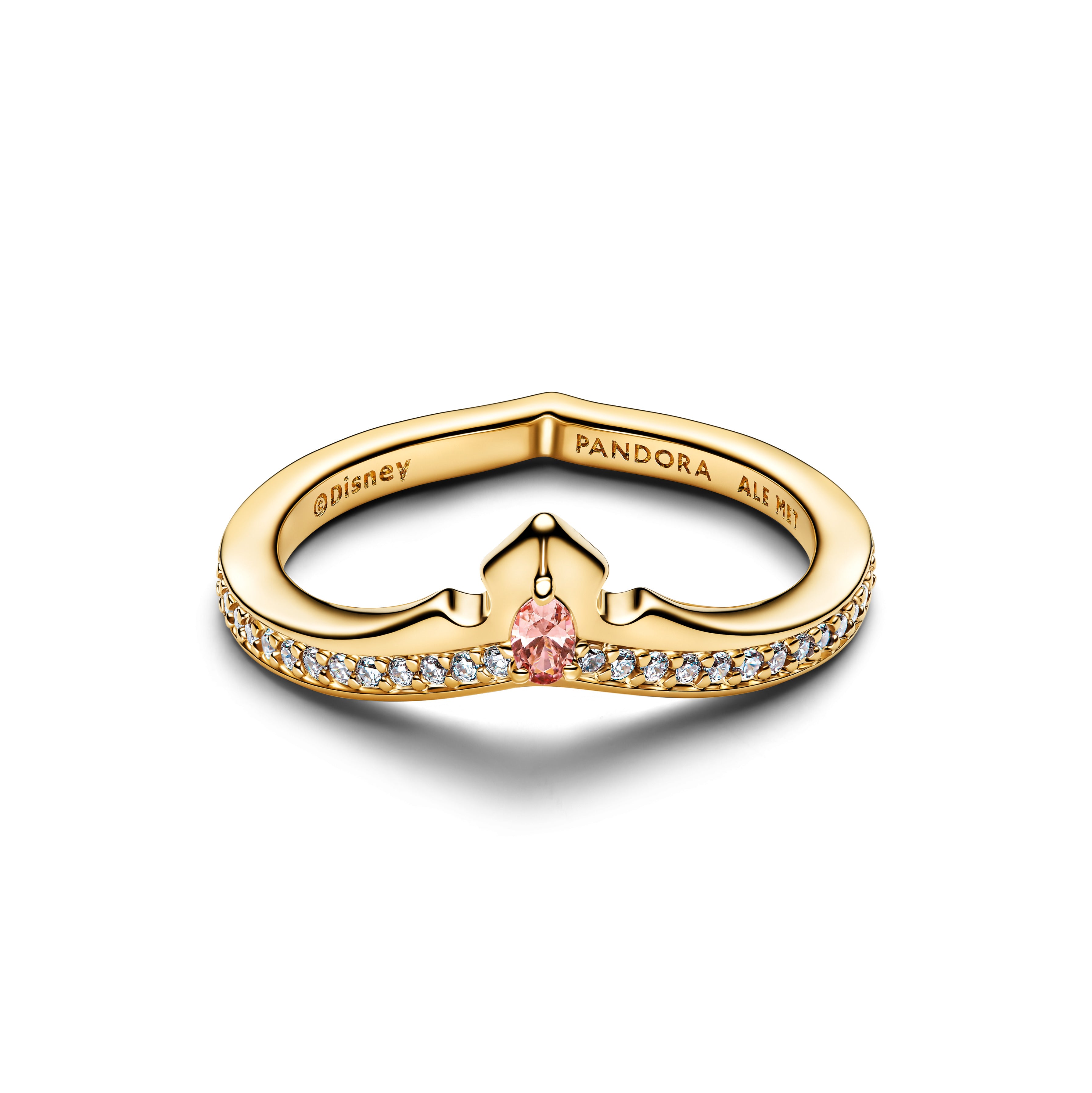 Disney Aurora 14K Gold-Plated Ring With Misty Rose Cubic Zirconia And Clear Cubic Zirconia