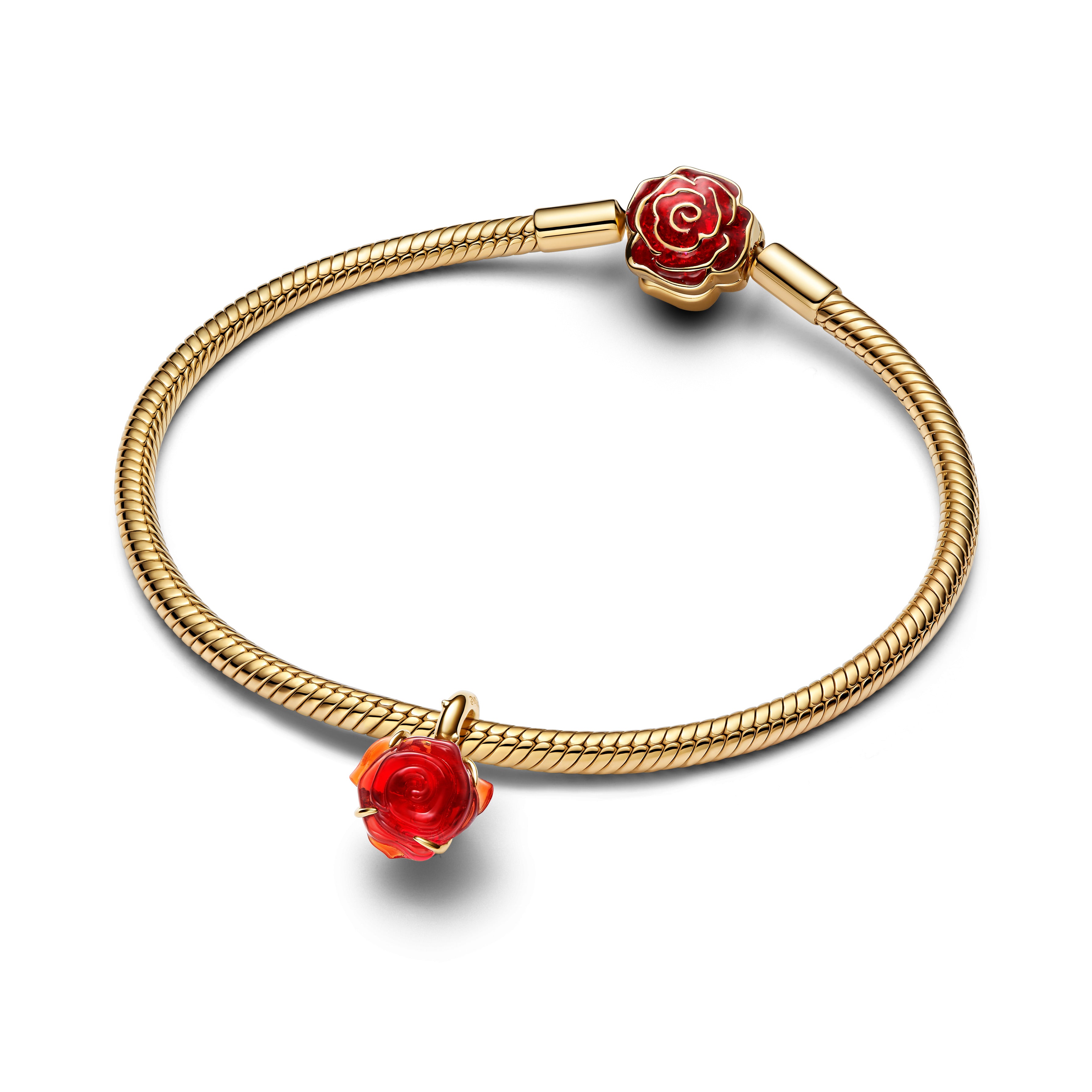 Disney Beauty And The Beast Rose 14K Gold-Plated Dangle With Red Murano Glass