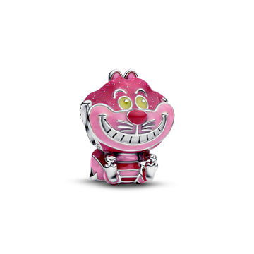 Disney Cheshire Cat Sterling Silver Charm With Glittery Pink, Light Pink, Pink And Glow In The Dark Yellow Enamel