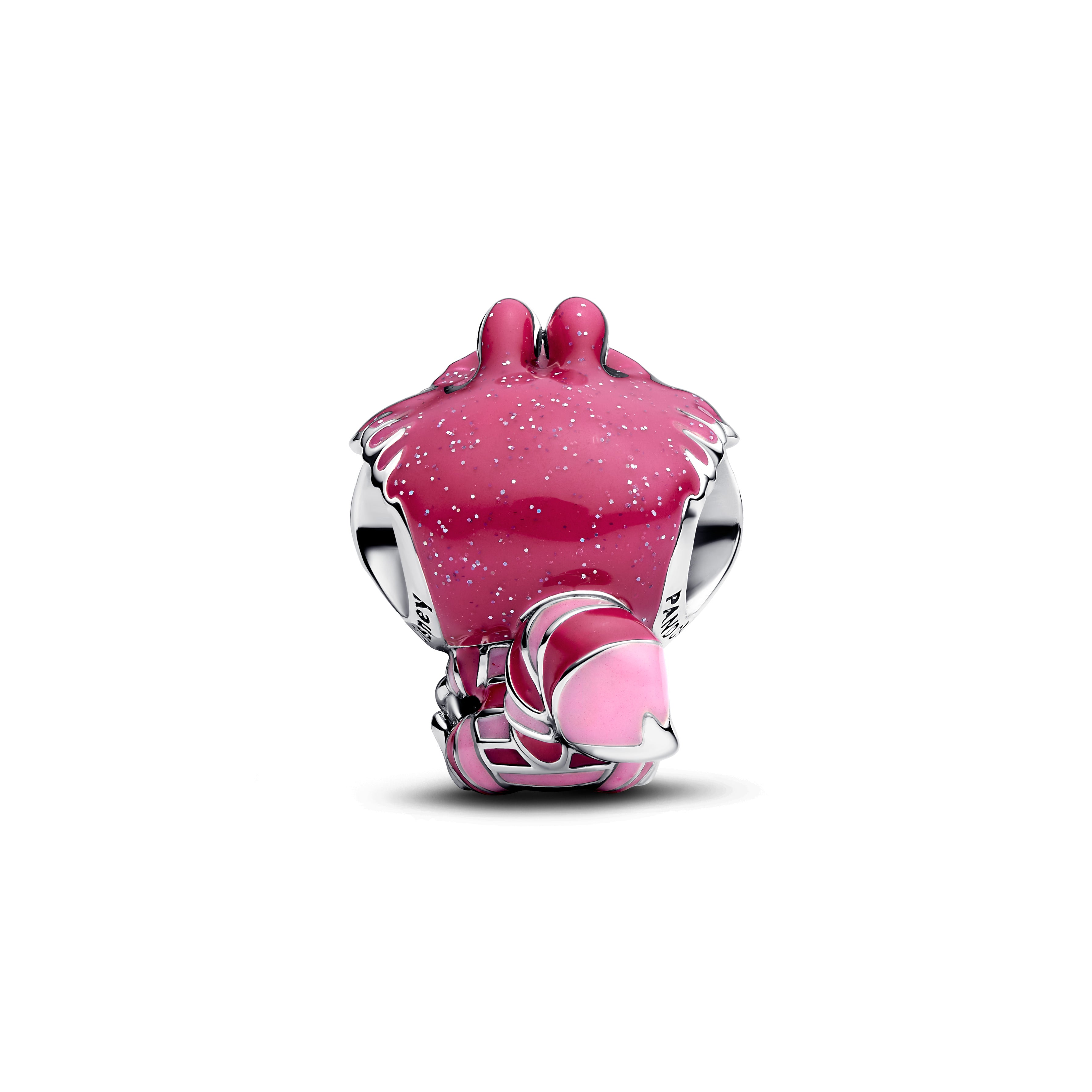 Disney Cheshire Cat Sterling Silver Charm With Glittery Pink, Light Pink, Pink And Glow In The Dark Yellow Enamel