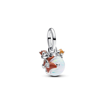Disney Chip And Dale Sterling Silver Dangle With White Lab-Created Opal And Brown Enamel