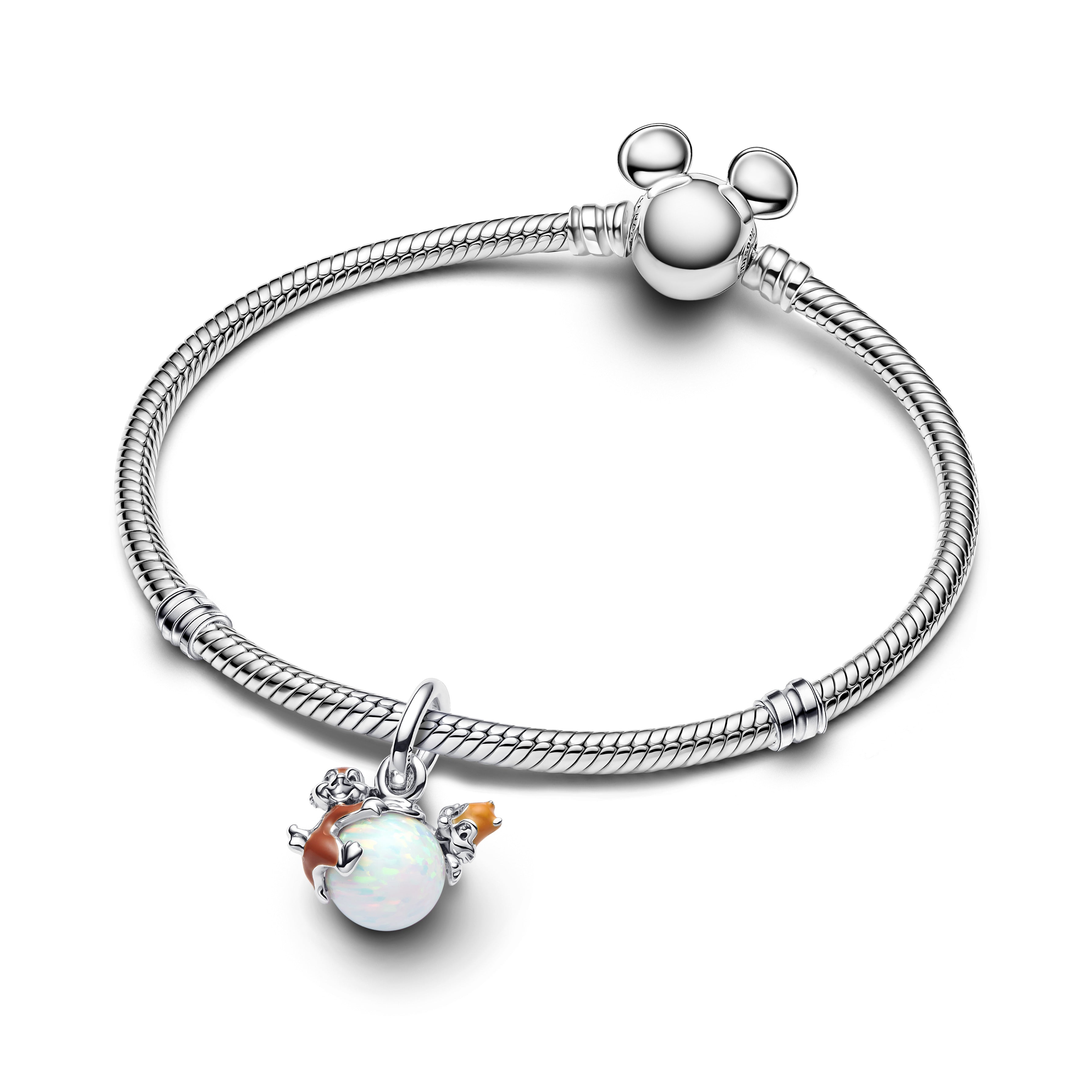 Disney Chip And Dale Sterling Silver Dangle With White Lab-Created Opal And Brown Enamel