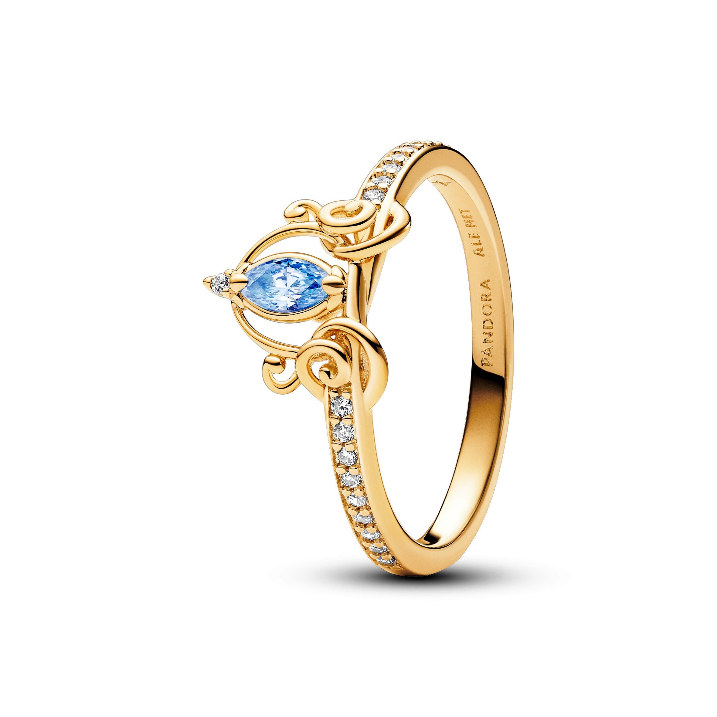 Disney Cinderella 14K Gold-Plated Ring With Clear And Fancy Light Blue Cubic Zirconia