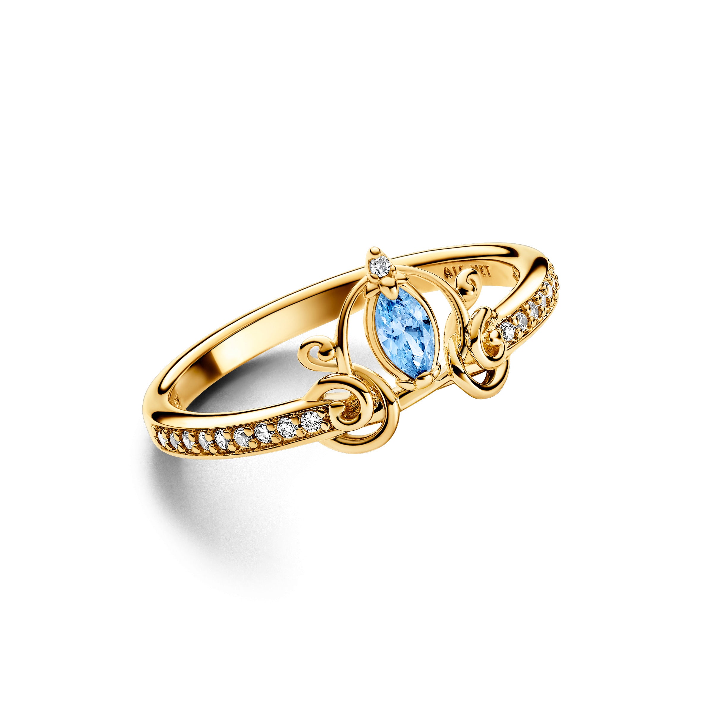 Disney Cinderella 14K Gold-Plated Ring With Clear And Fancy Light Blue Cubic Zirconia
