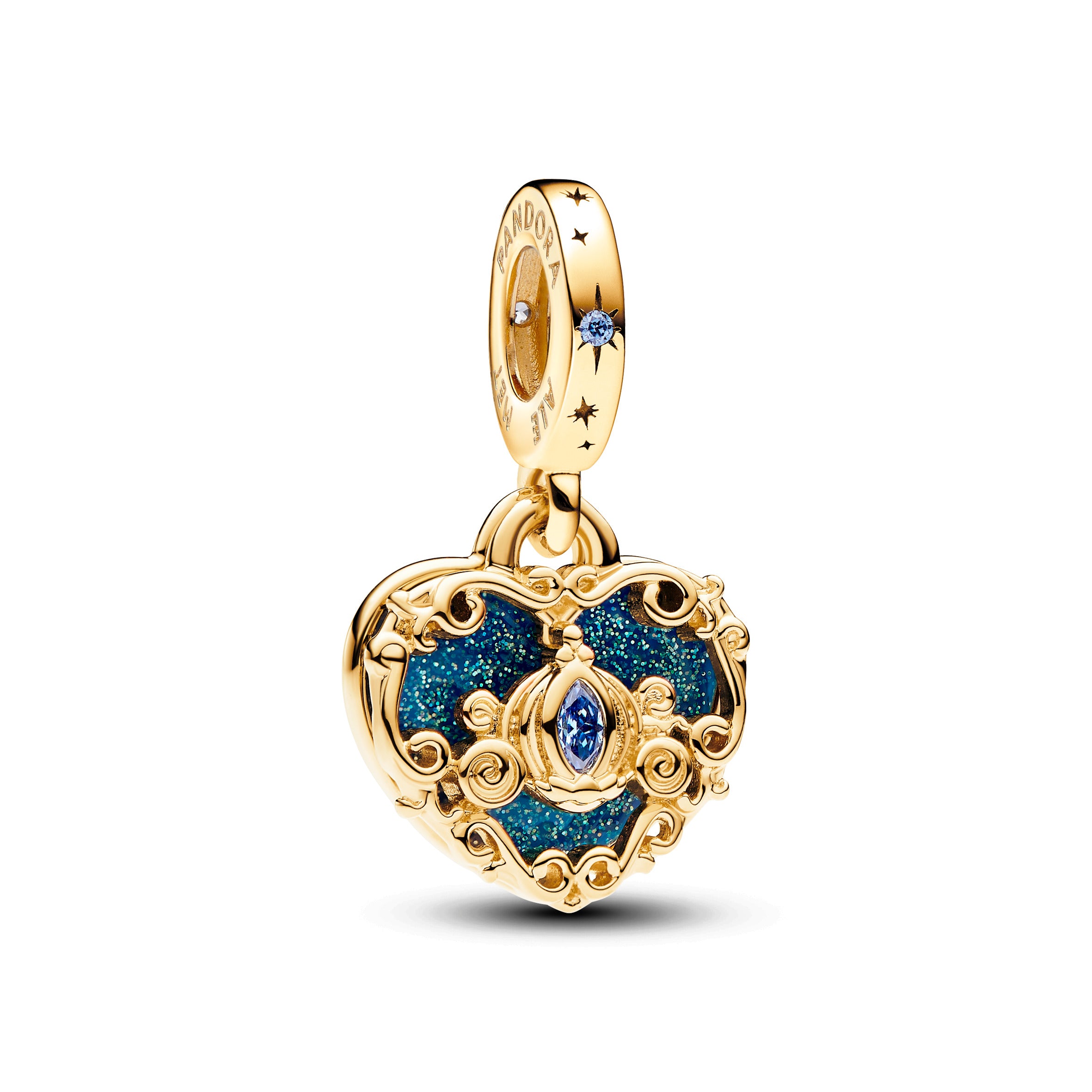 Disney Cinderella Heart 14K Gold-Plated Double Dangle With Fancy Light Blue Cubic Zirconia And Glittery Blue Enamel
