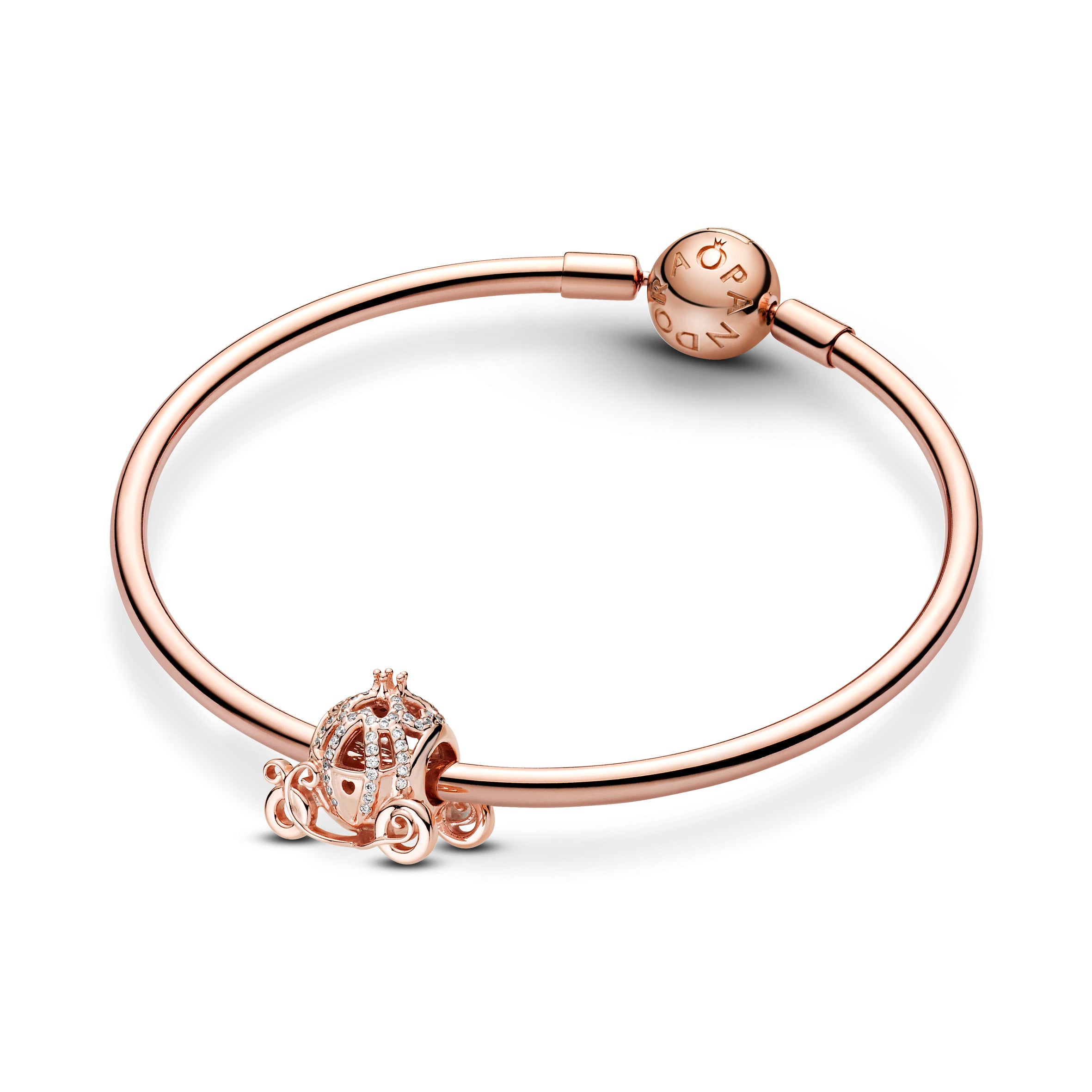 Disney Cinderella Pumpkin Coach 14K Rose Gold-Plated Charm With Clear Cubic Zirconia