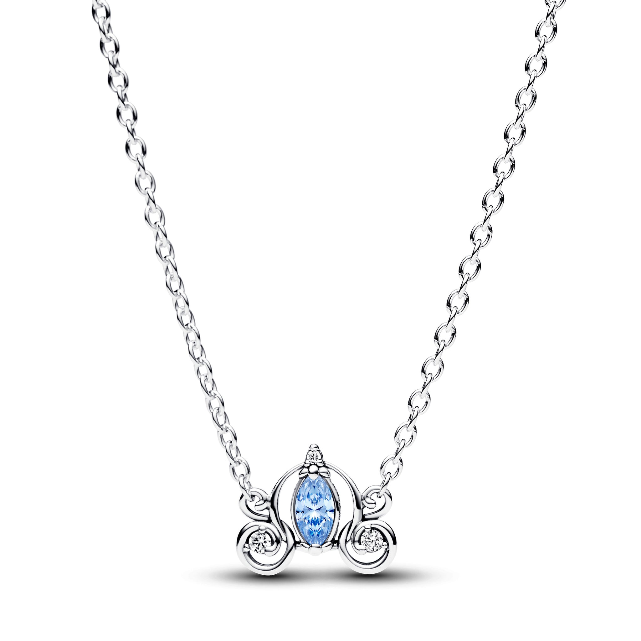 Disney Cinderella Sterling Silver Collier With Fancy Light Blue And Clear Cubic Zirconia