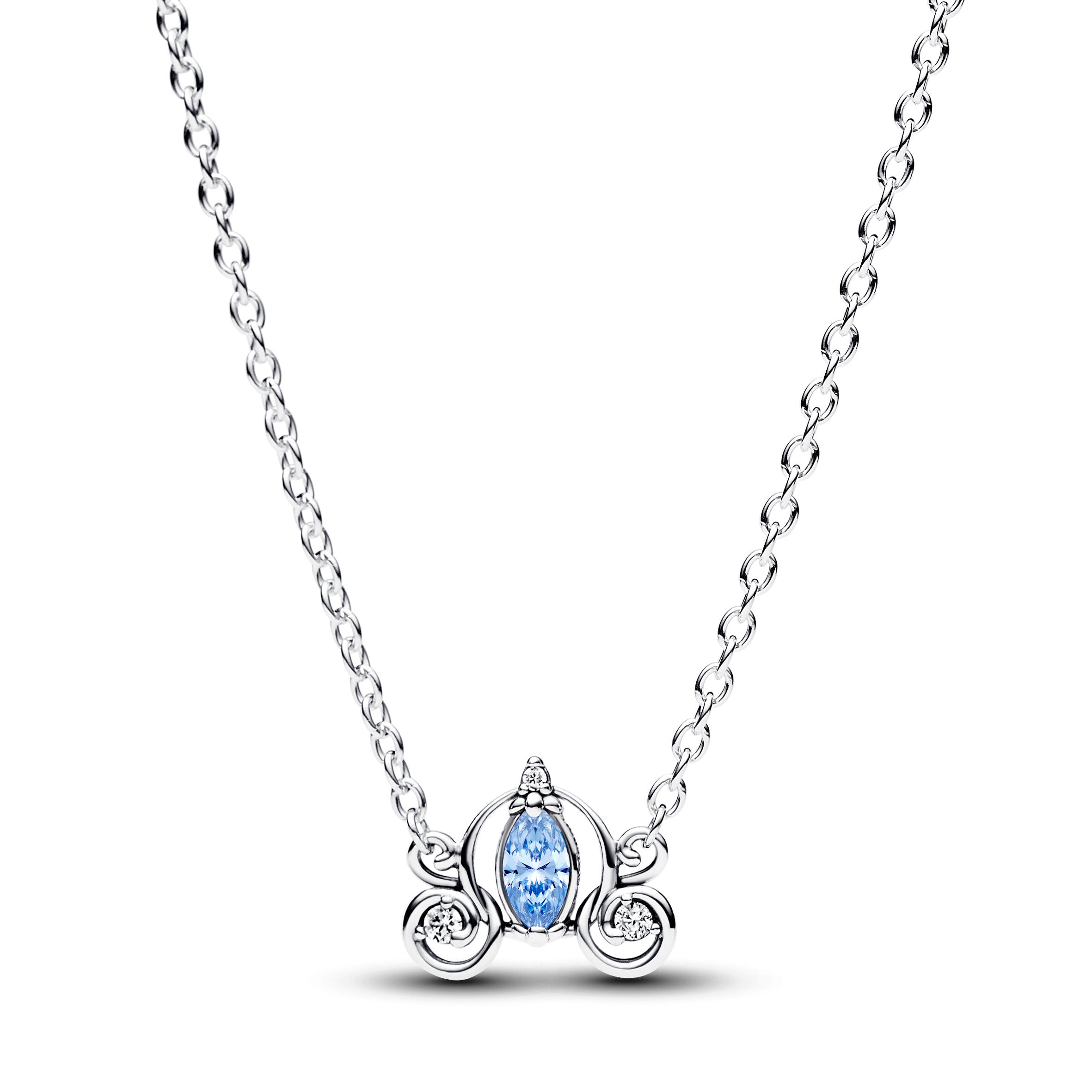 Disney Cinderella Sterling Silver Collier With Fancy Light Blue And Clear Cubic Zirconia