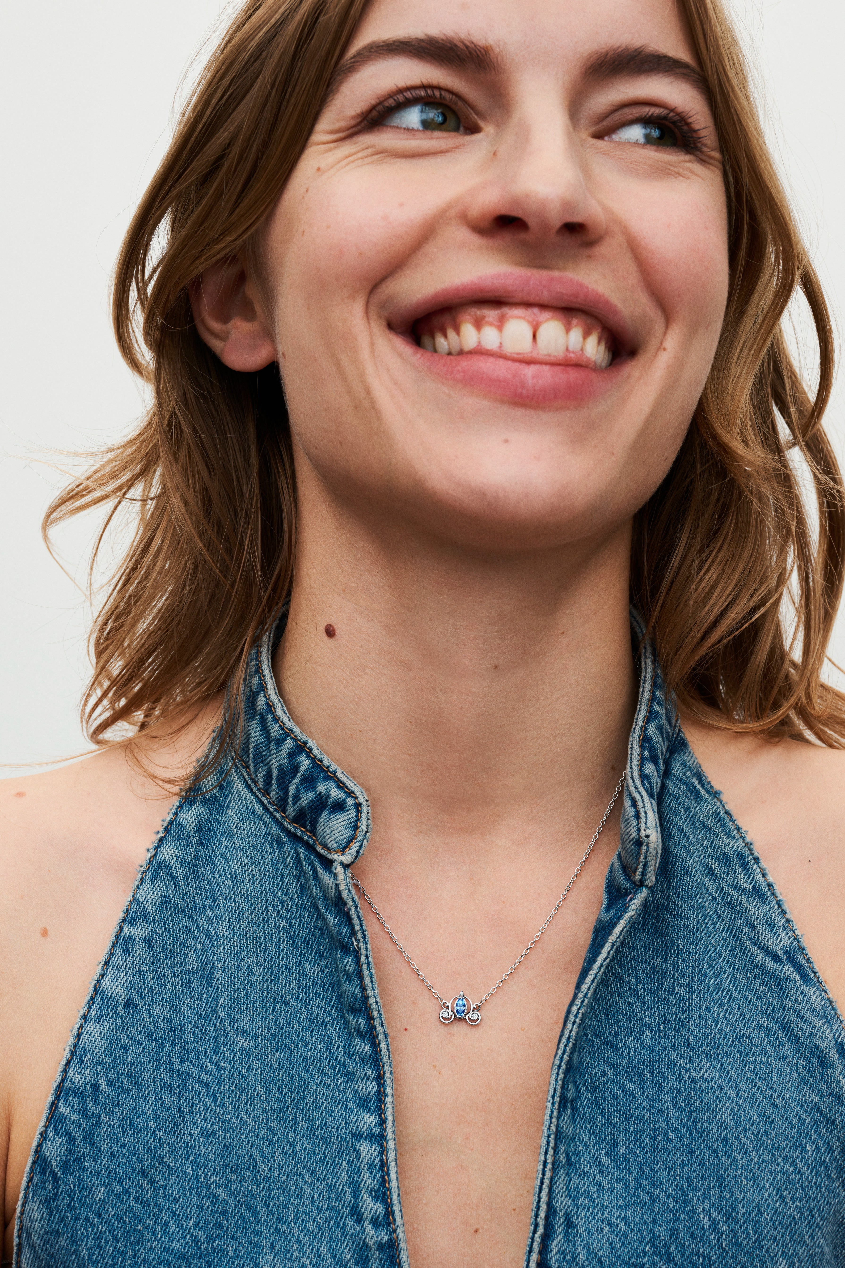 Disney Cinderella Sterling Silver Collier With Fancy Light Blue And Clear Cubic Zirconia