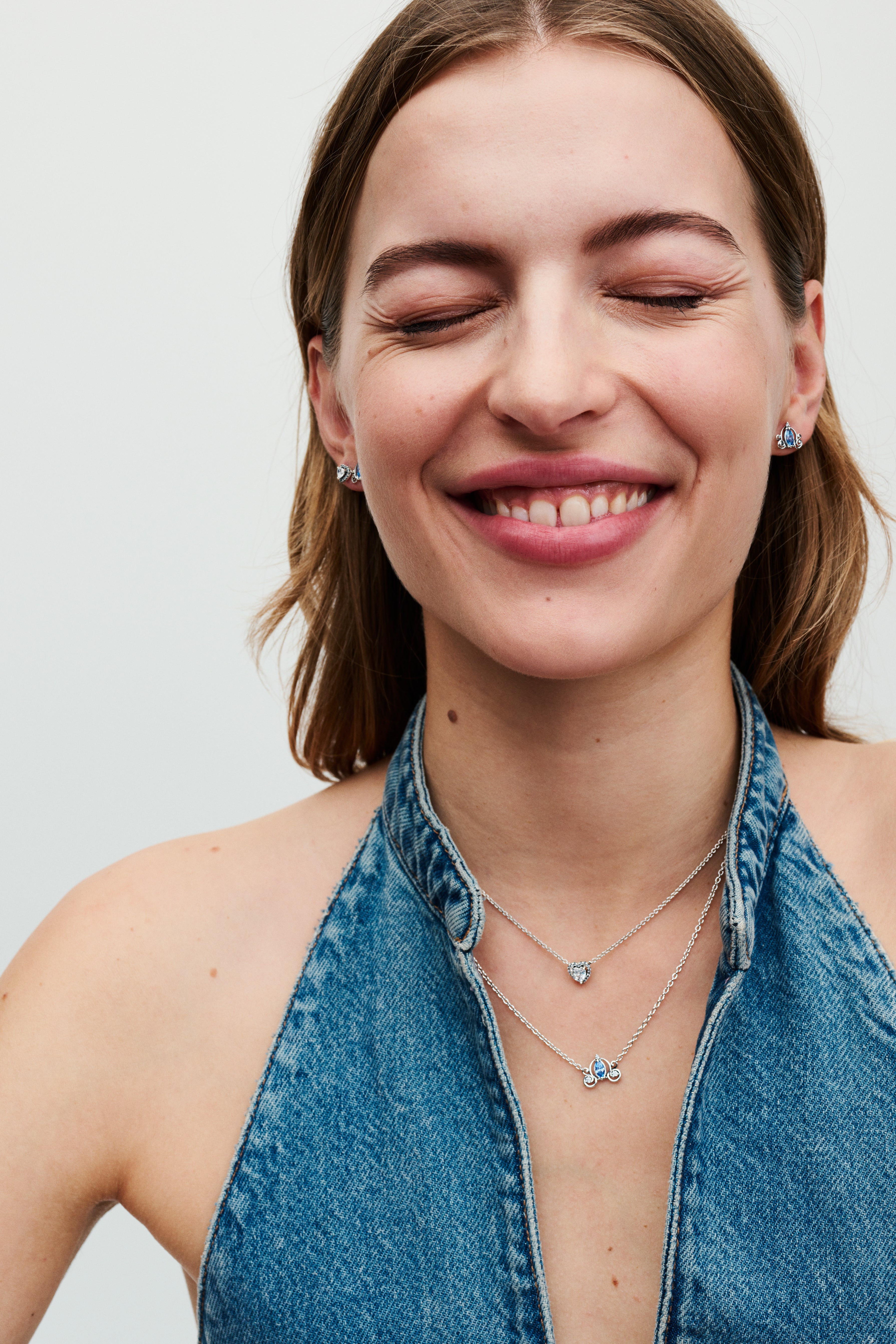 Disney Cinderella Sterling Silver Collier With Fancy Light Blue And Clear Cubic Zirconia