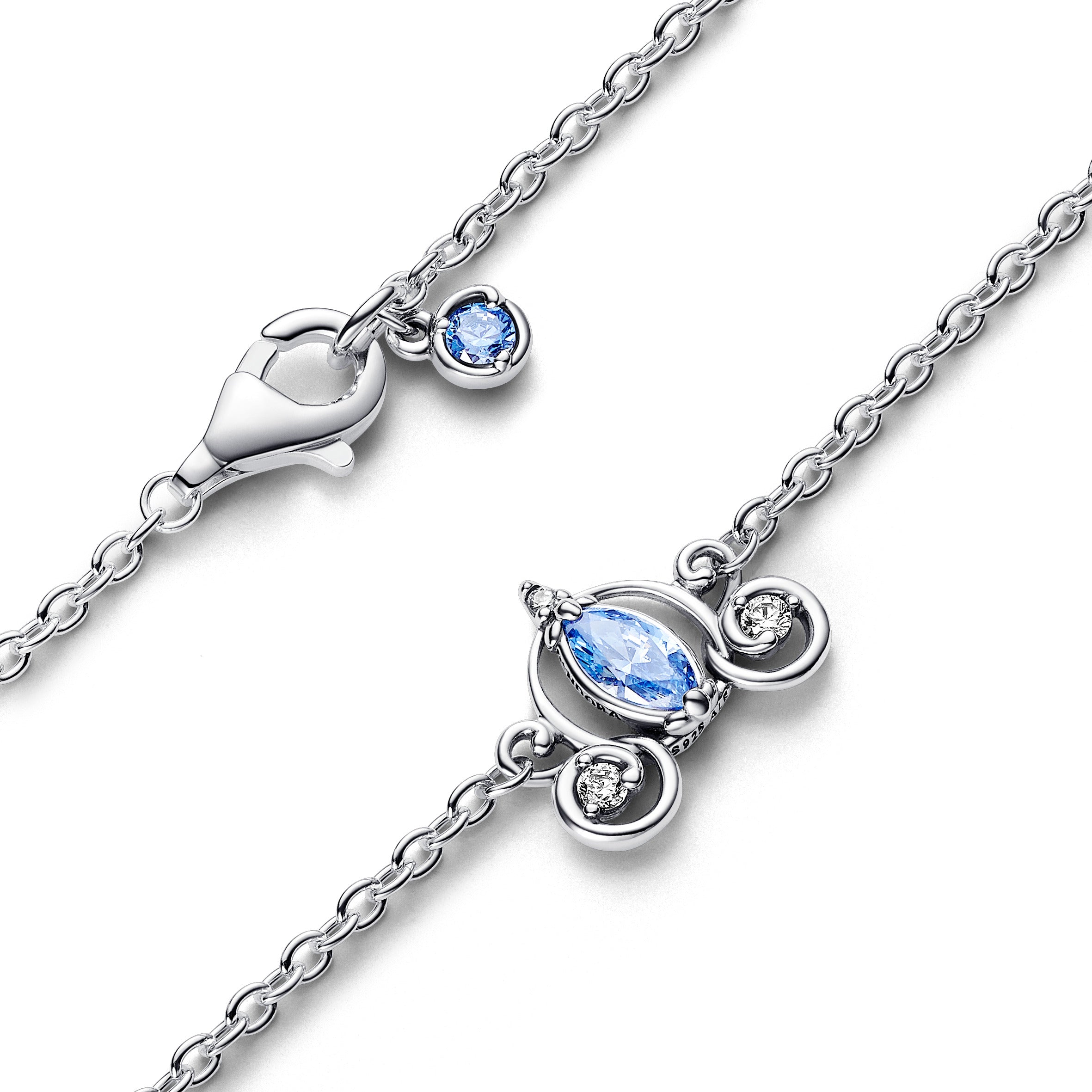 Disney Cinderella Sterling Silver Collier With Fancy Light Blue And Clear Cubic Zirconia