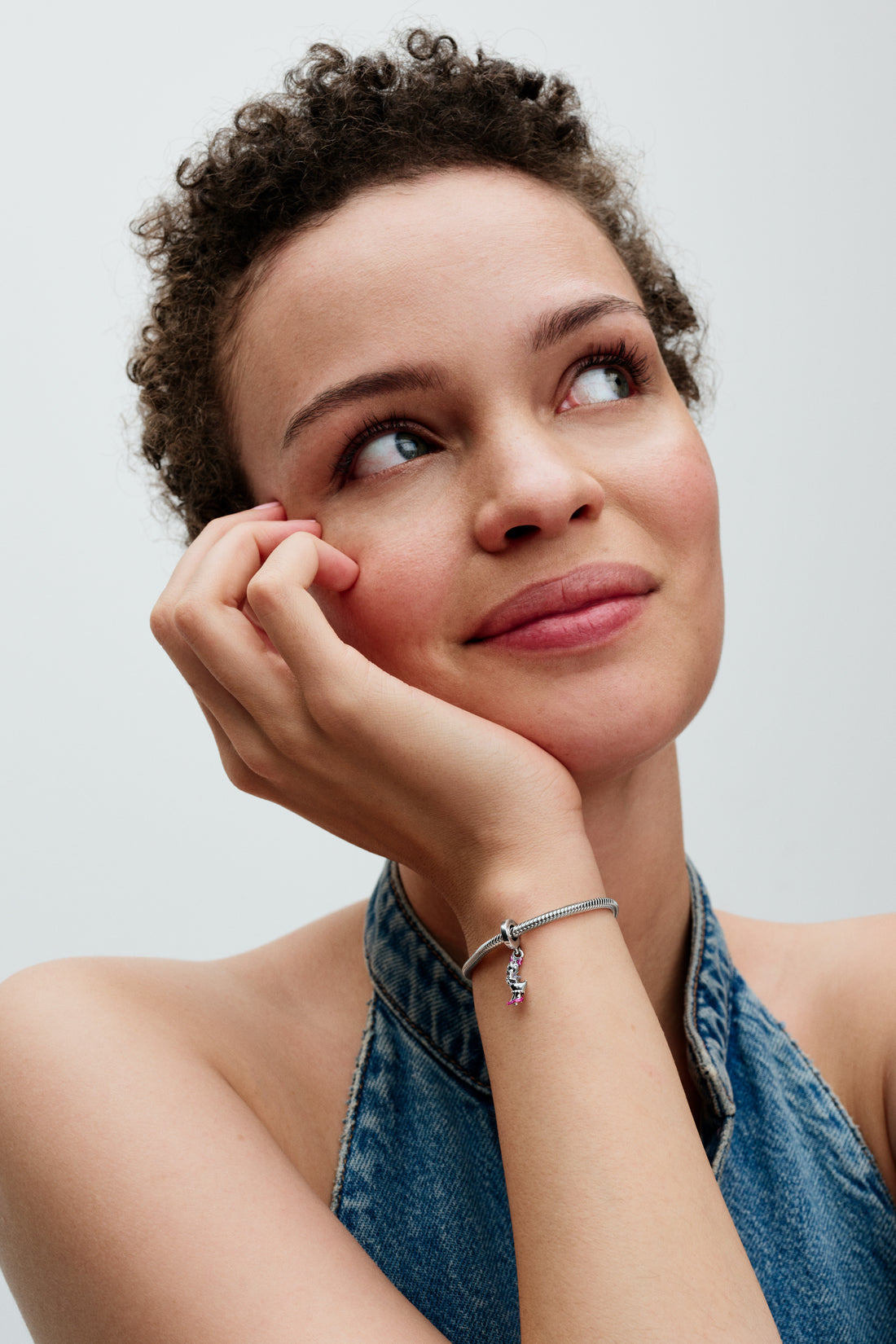 Disney Daisy Duck Sterling Silver Dangle With Holographic Pink, Purple And Black Enamel