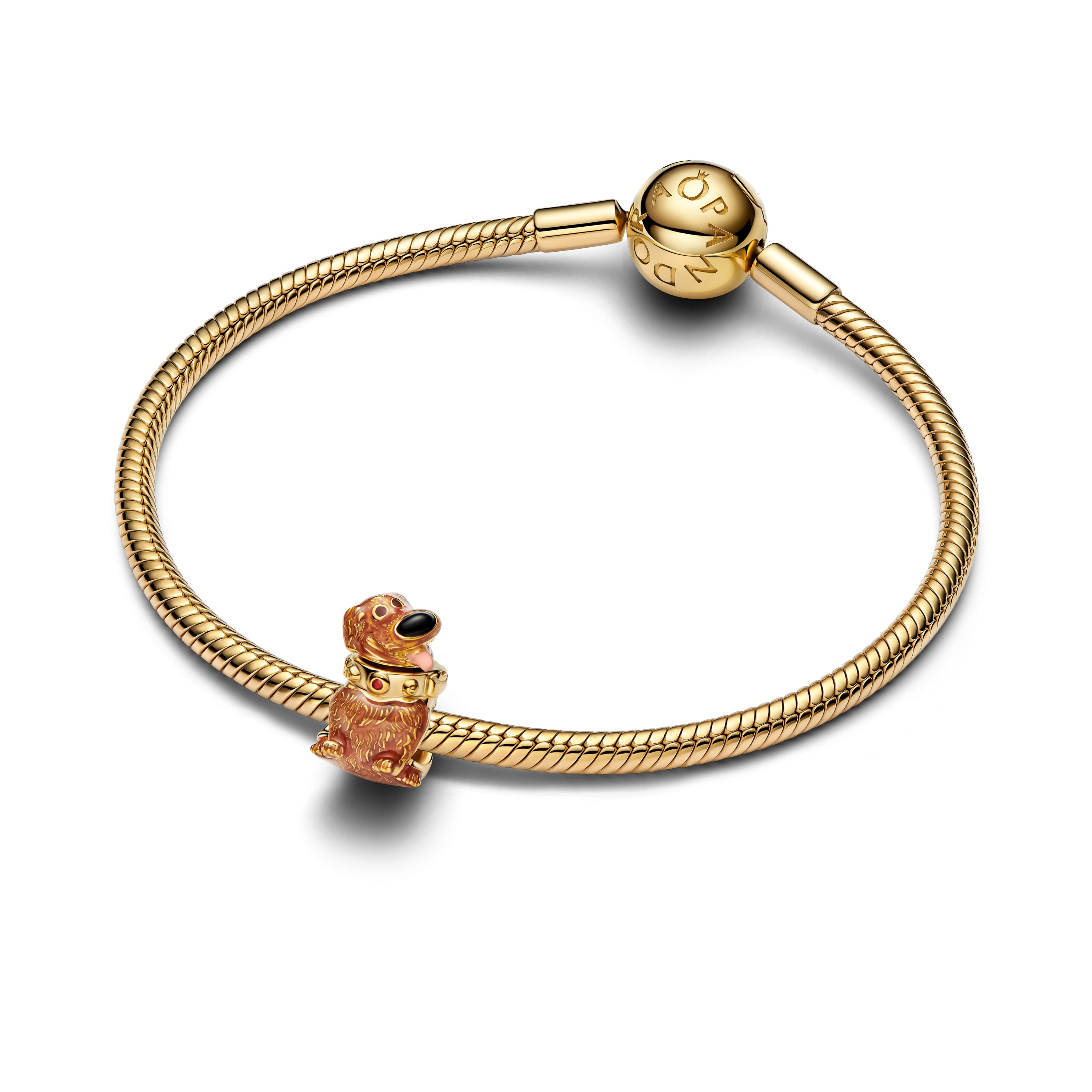 Disney Dug 14K Gold-Plated Charm With Salsa Red Crystal, Black And Pink Enamel
