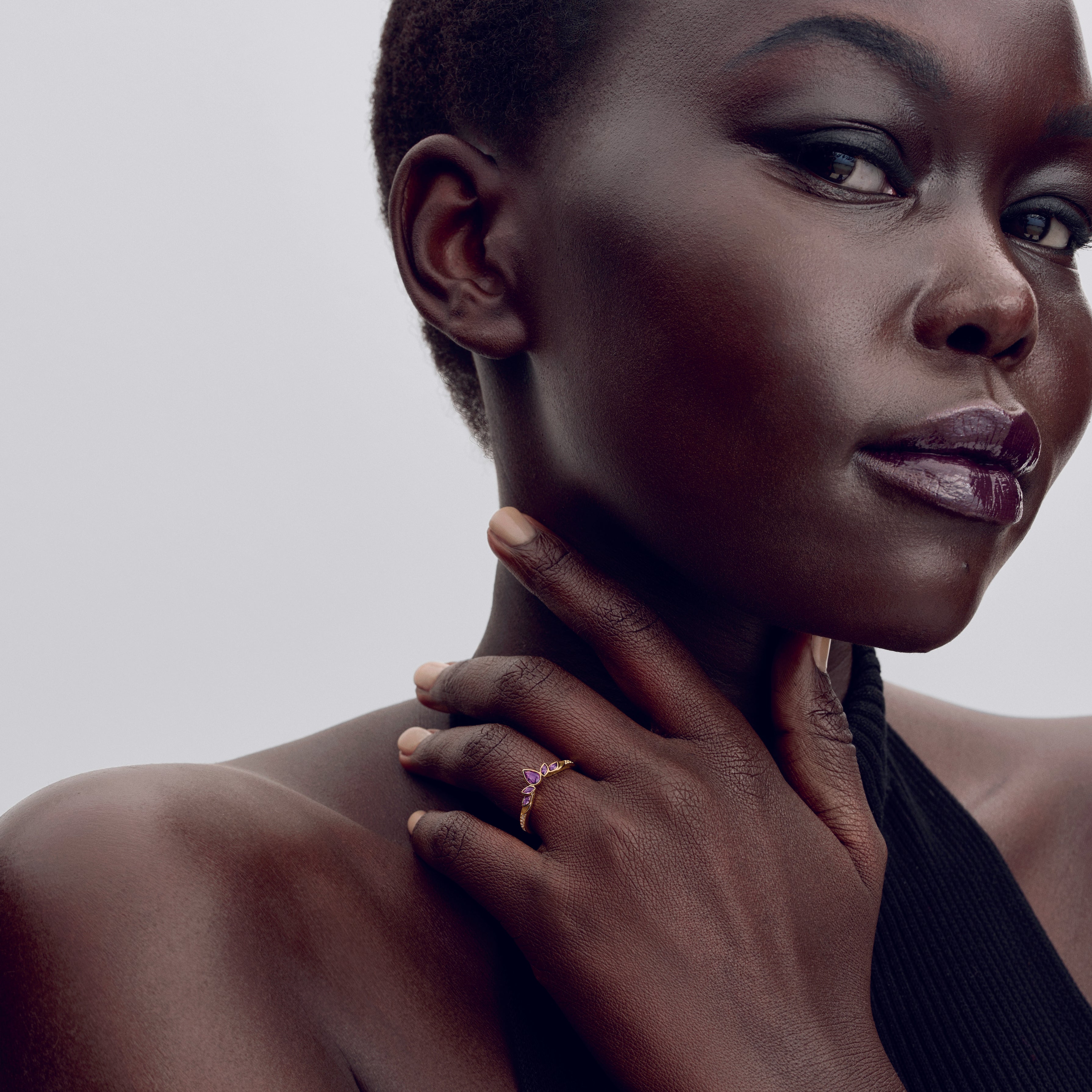 Disney Frozen 14K Gold-Plated Ring With Violet Purple Crystal And Clear Cubic Zirconia