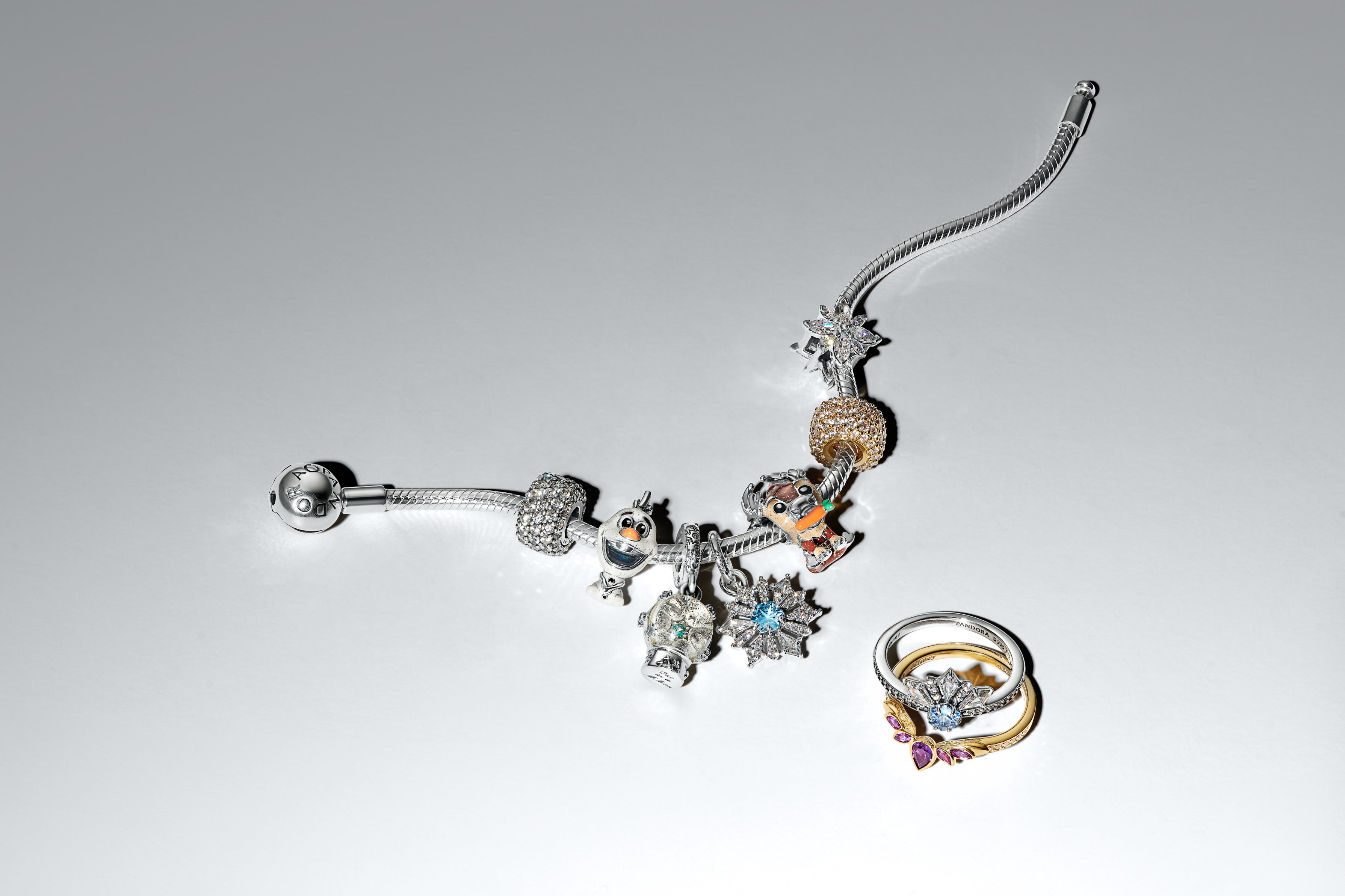 Disney Frozen Sterling Silver Dangle With Water Blue Crystal And Clear Cubic Zirconia