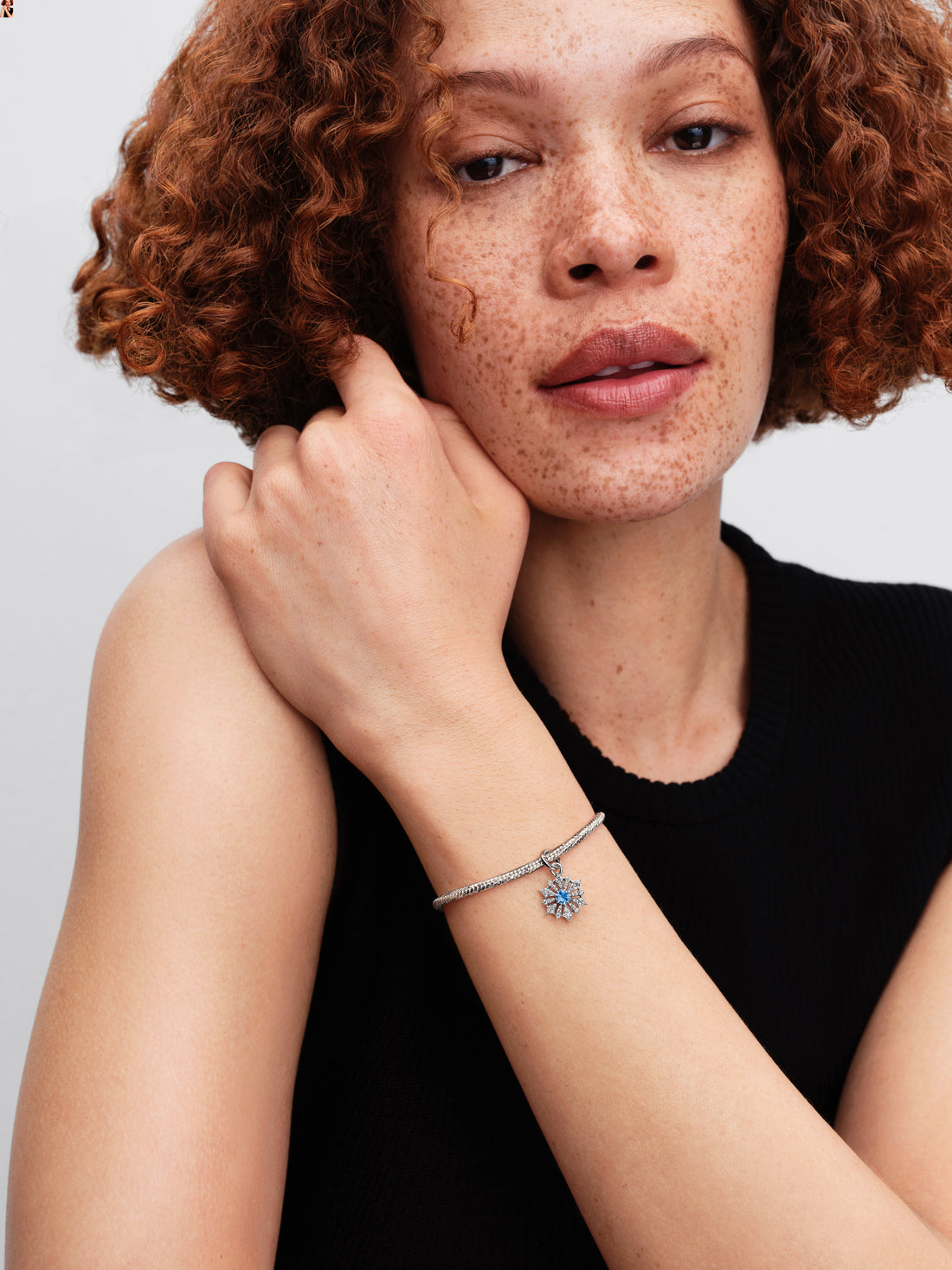 Disney Frozen Sterling Silver Dangle With Water Blue Crystal And Clear Cubic Zirconia