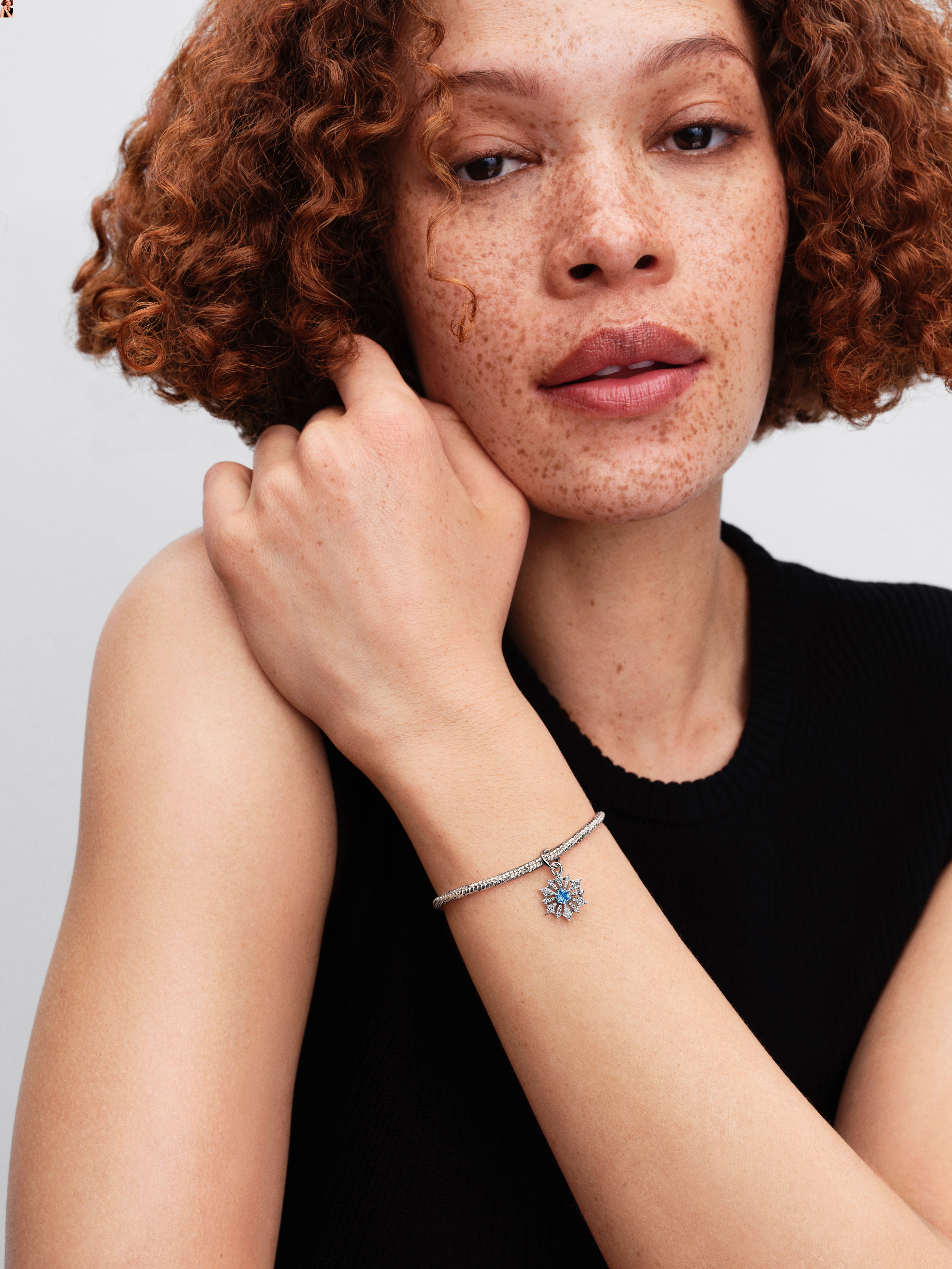 Disney Frozen Sterling Silver Dangle With Water Blue Crystal And Clear Cubic Zirconia