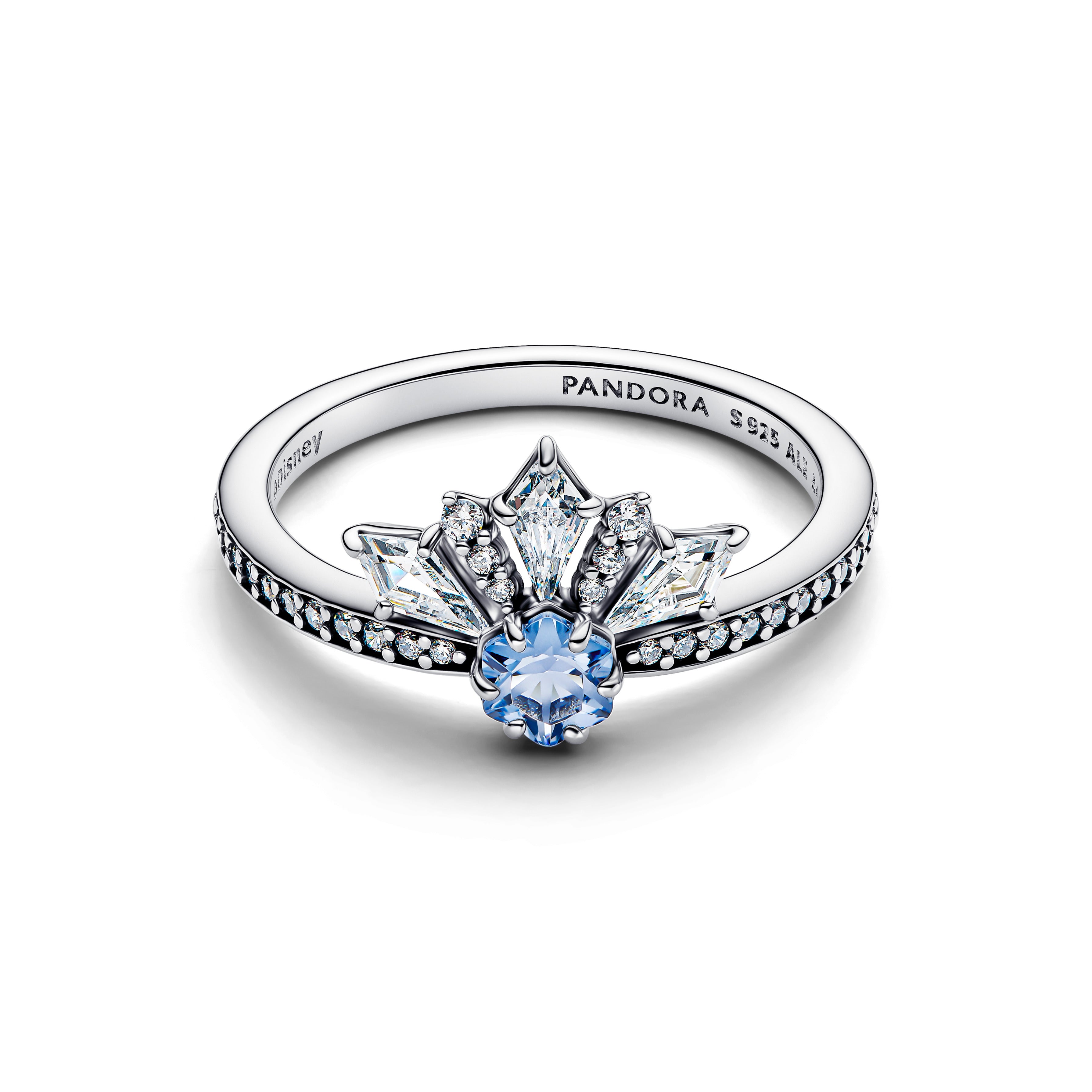 Disney Frozen Sterling Silver Ring With Water Blue Crystal And Clear Cubic Zirconia