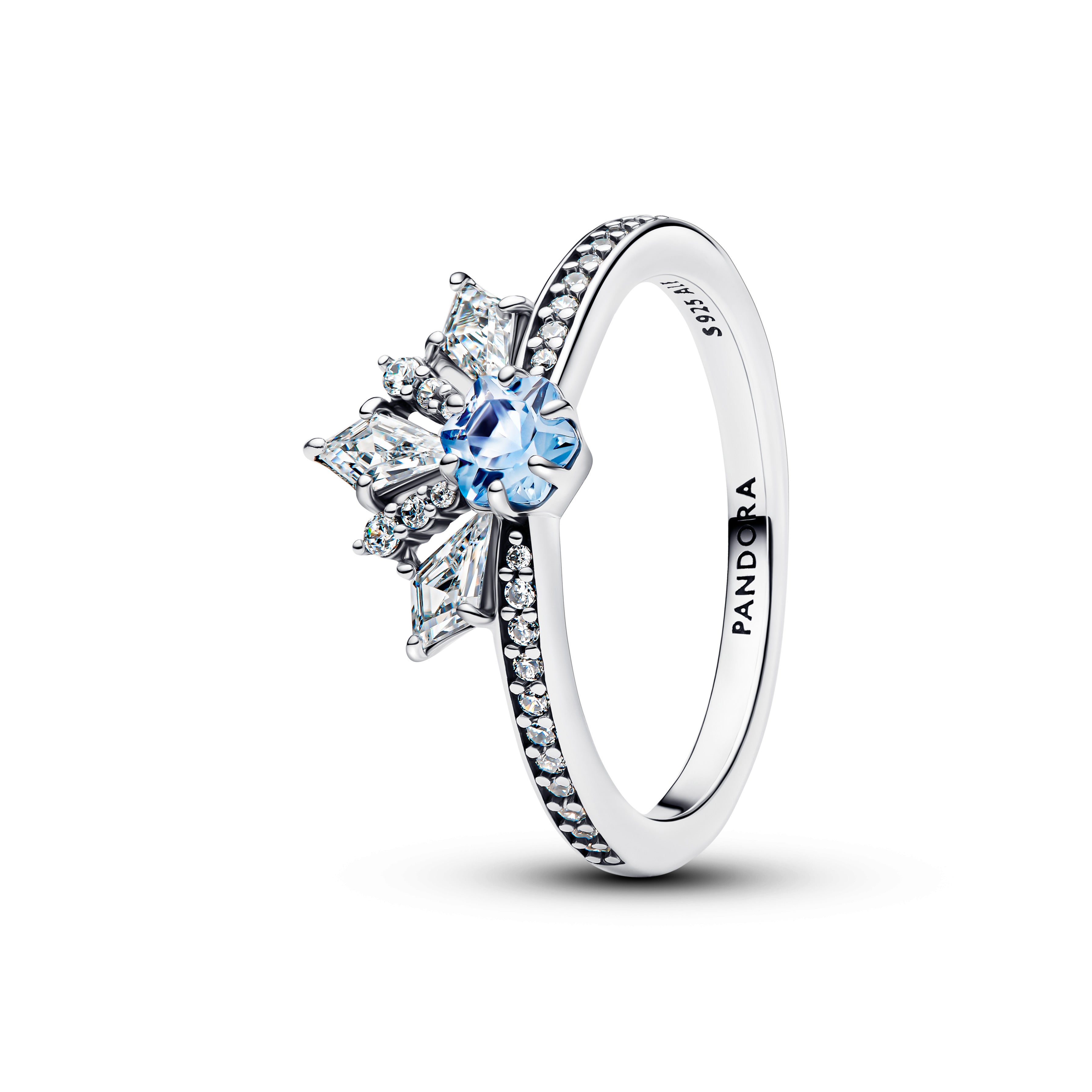 Disney Frozen Sterling Silver Ring With Water Blue Crystal And Clear Cubic Zirconia