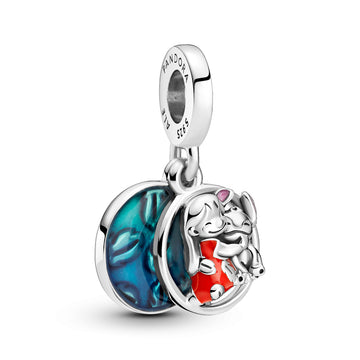 Disney Lilo And Stitch Sterling Silver Dangle With Red, Purple And Transparent Blue Enamel