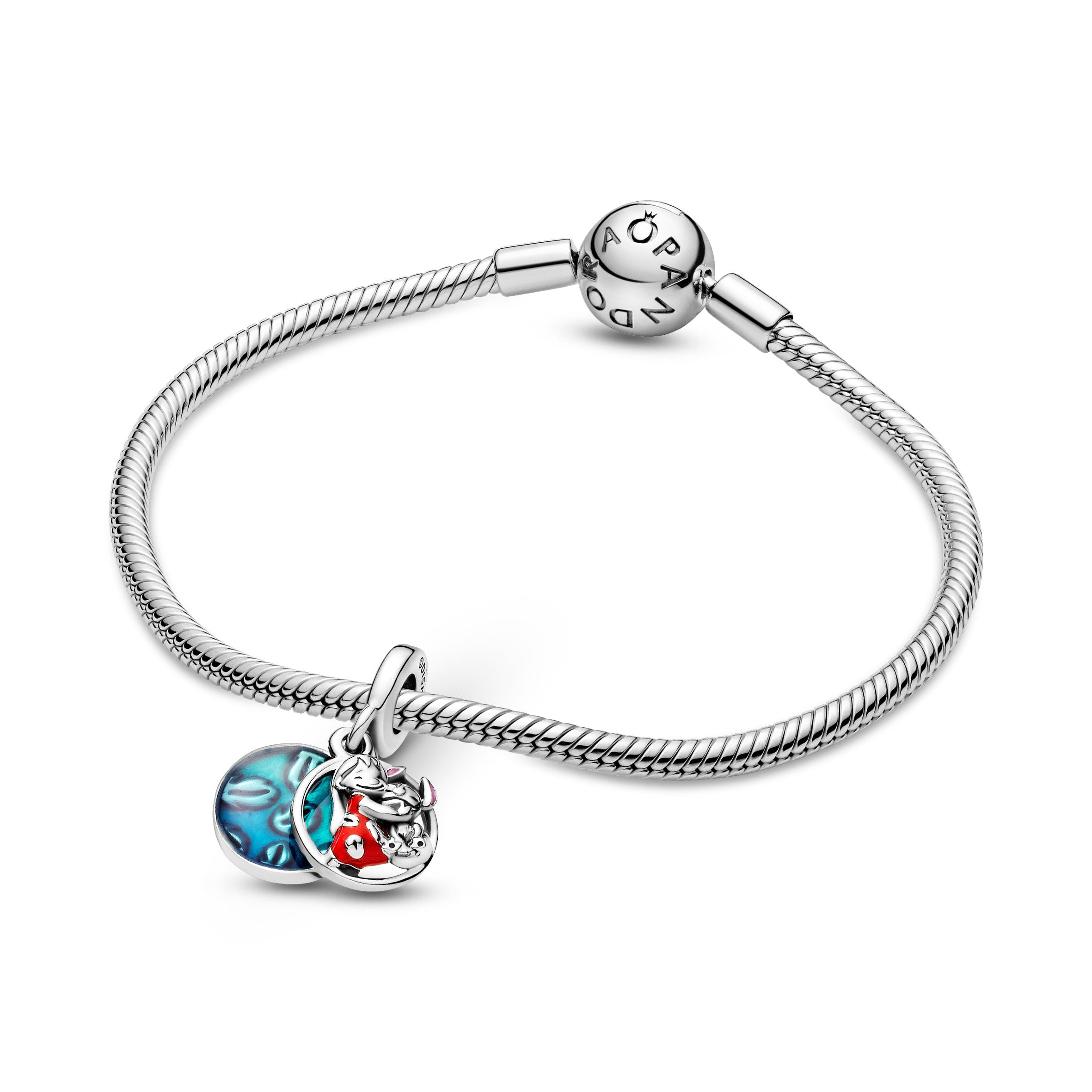 Disney Lilo And Stitch Sterling Silver Dangle With Red, Purple And Transparent Blue Enamel