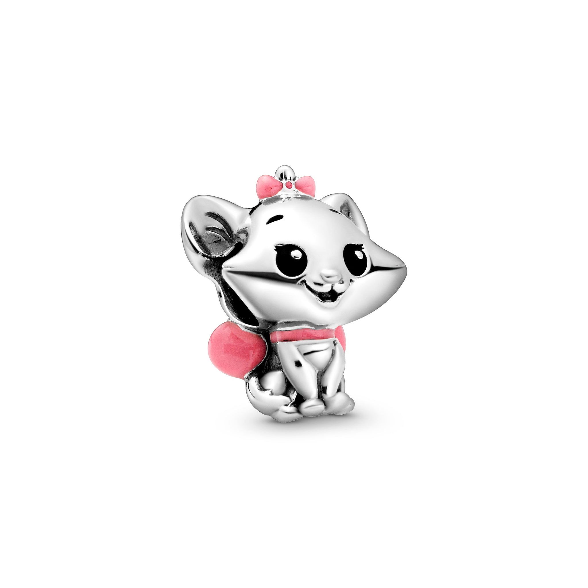 Disney Marie Sterling Silver Charm With Black And Pink Enamel