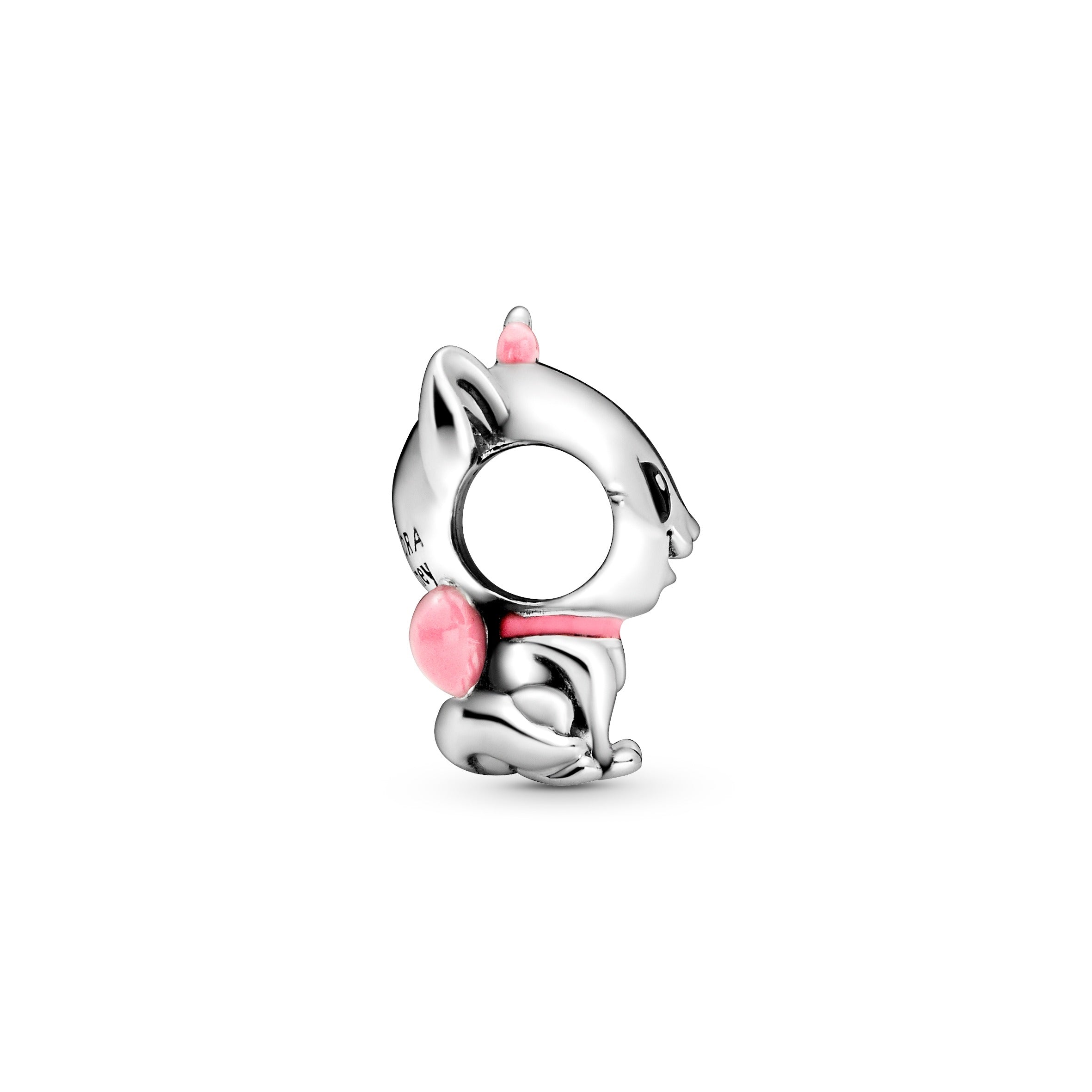Disney Marie Sterling Silver Charm With Black And Pink Enamel