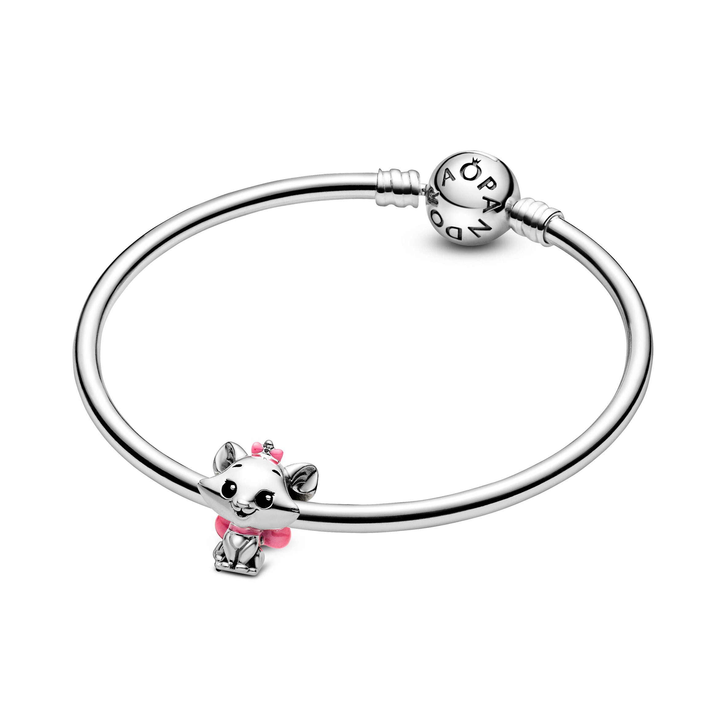 Disney Marie Sterling Silver Charm With Black And Pink Enamel