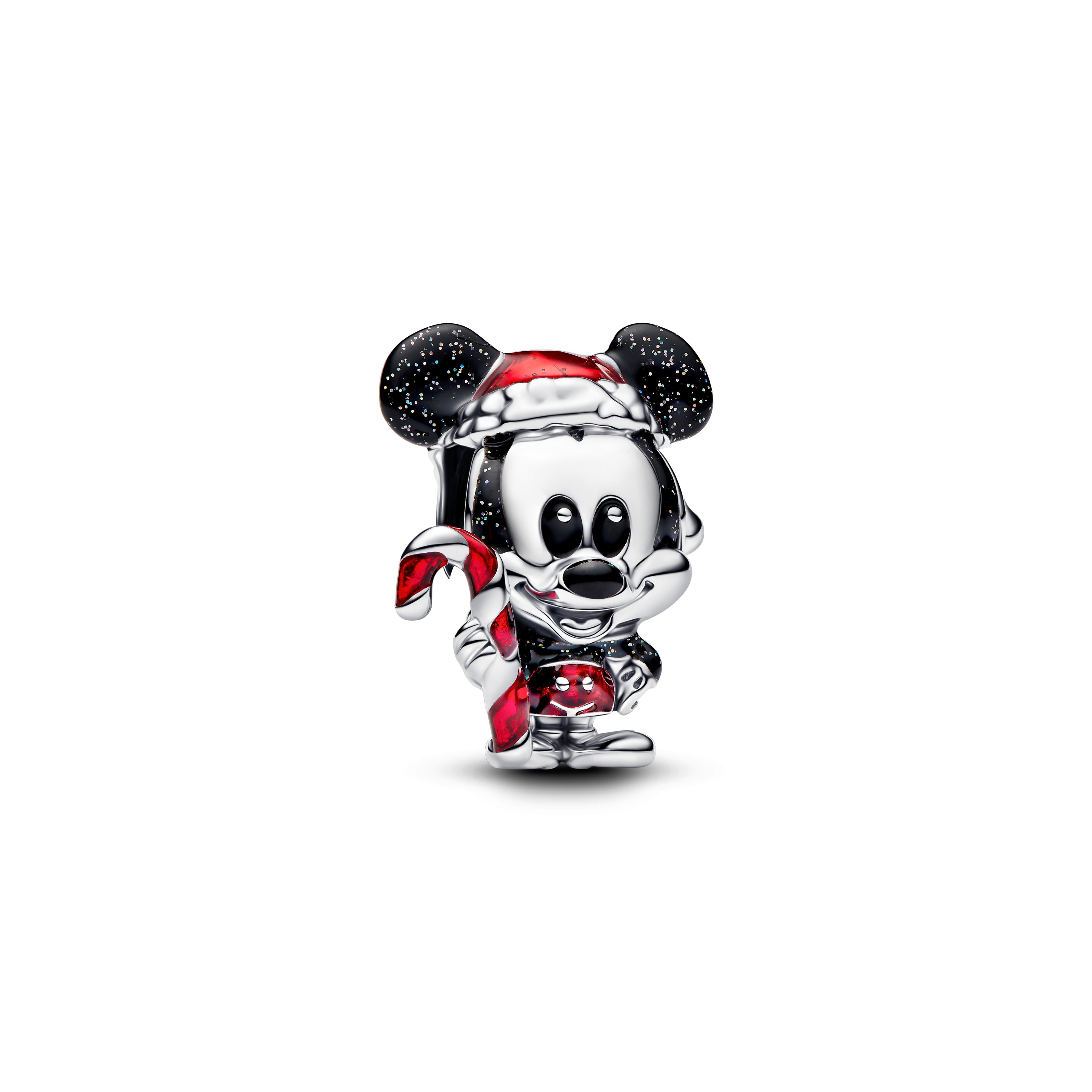 Disney Mickey Mouse Sterling Silver Charm With Glittery Black And Red Enamel