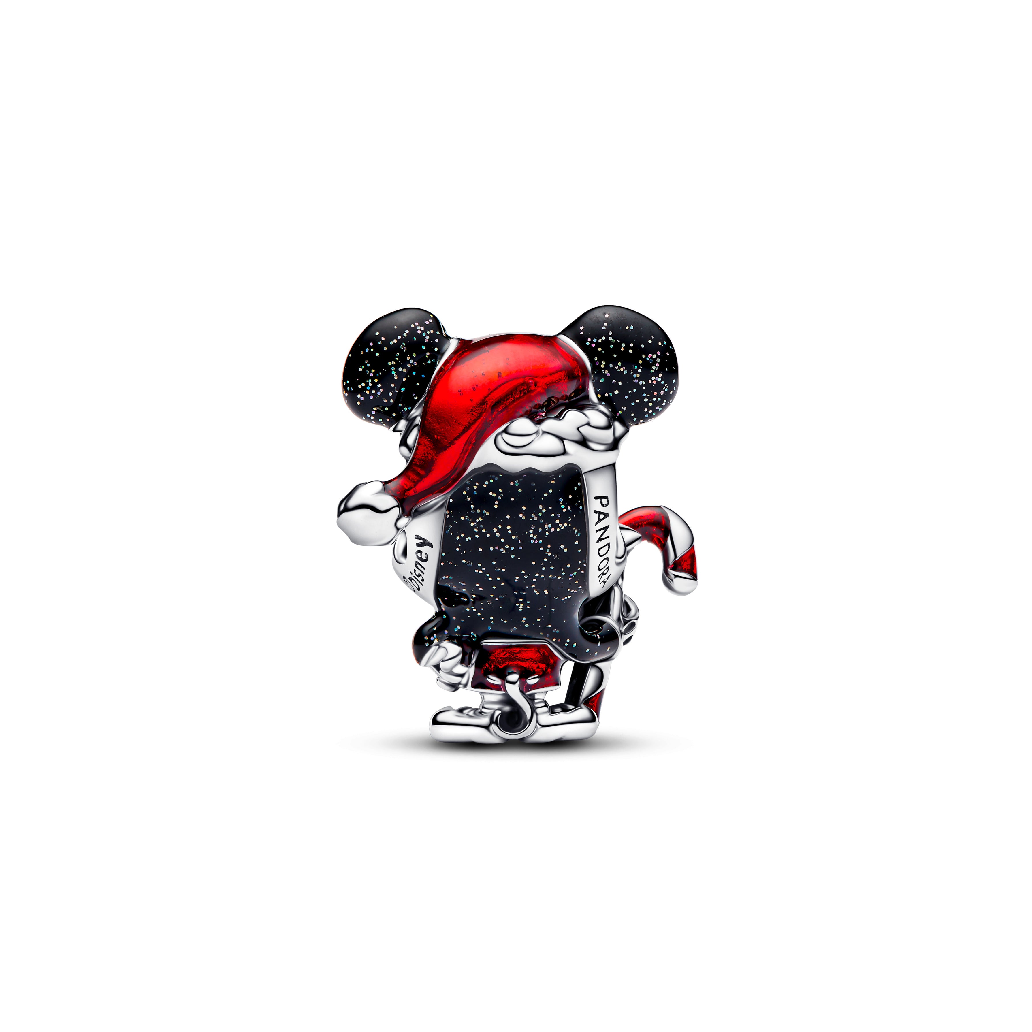 Disney Mickey Mouse Sterling Silver Charm With Glittery Black And Red Enamel