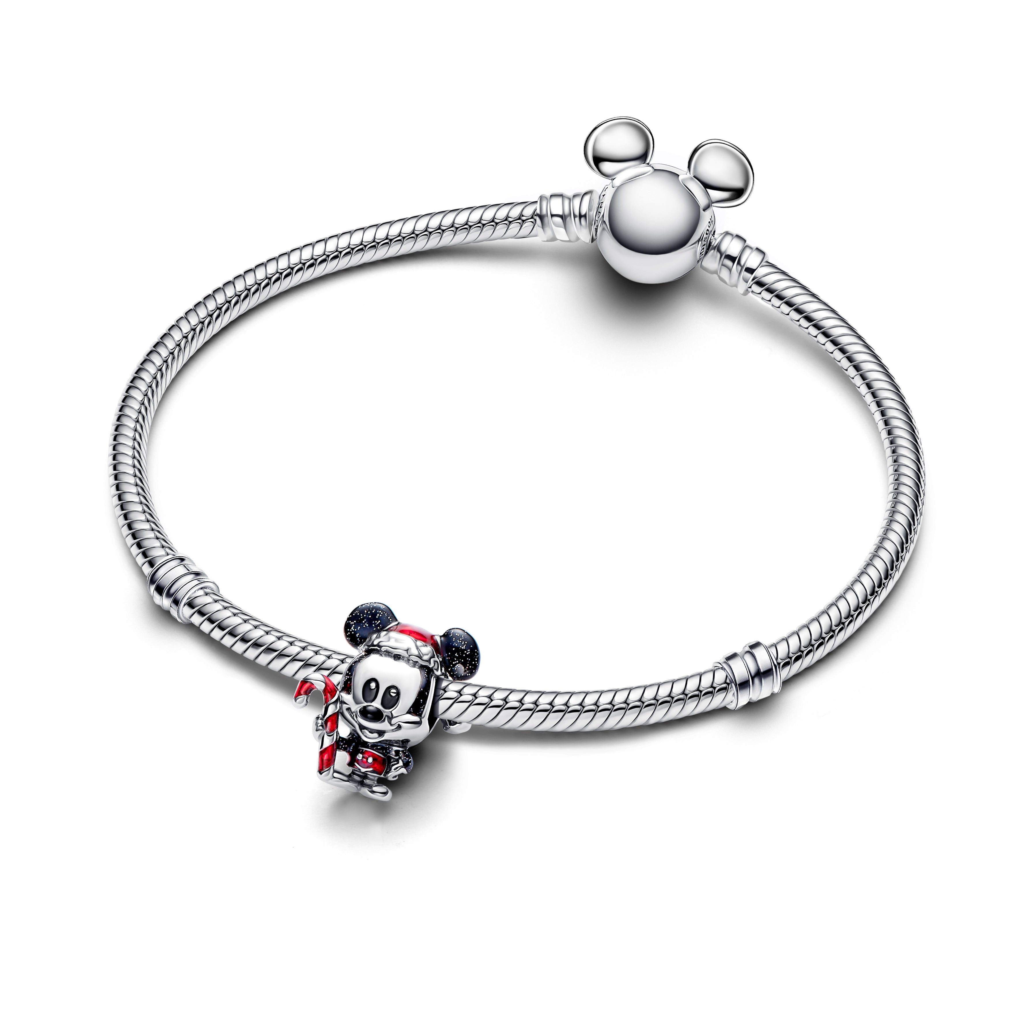 Disney Mickey Mouse Sterling Silver Charm With Glittery Black And Red Enamel