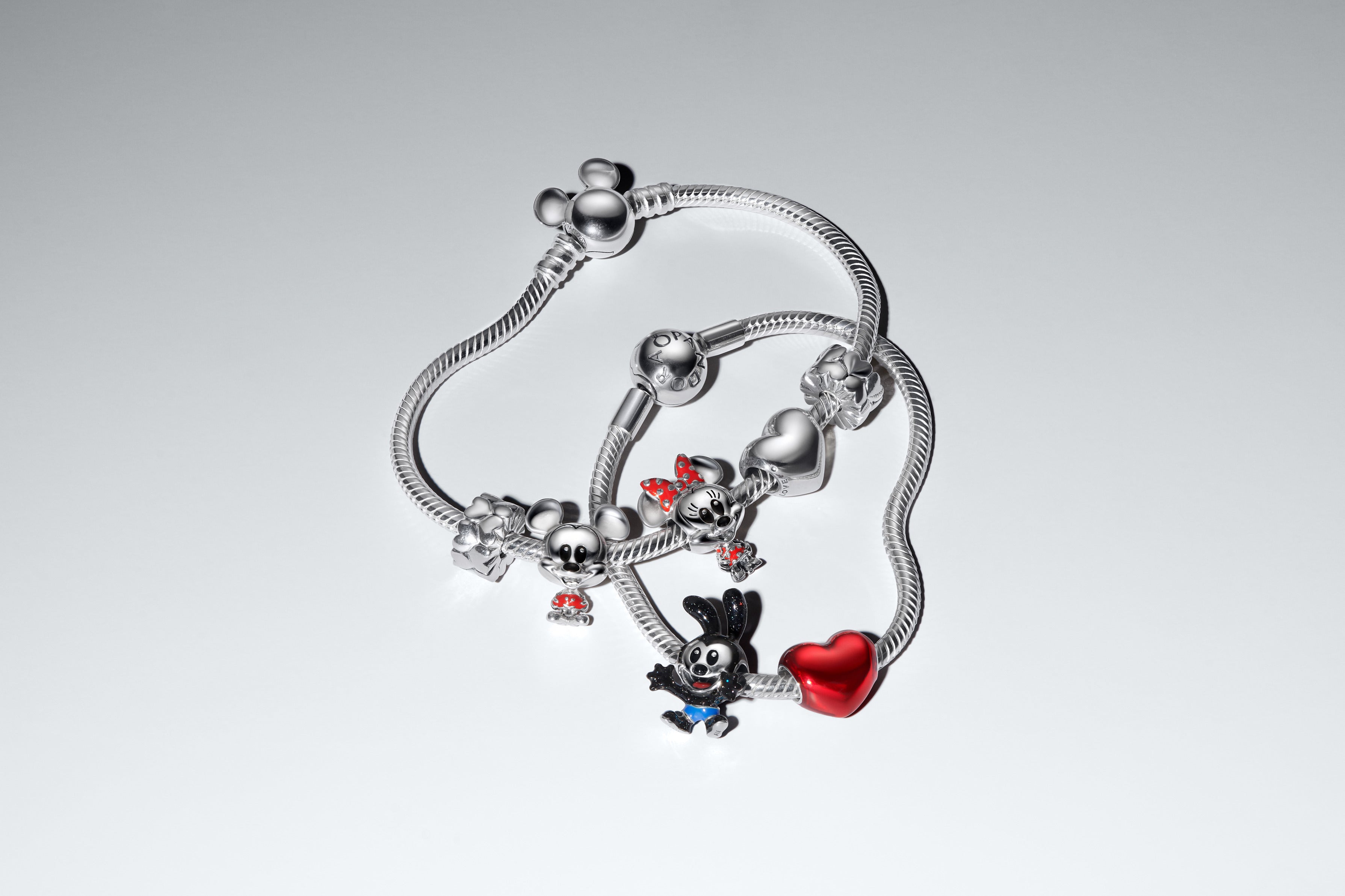 Disney Mickey Mouse Sterling Silver Charm With Glittery Black And Red Enamel