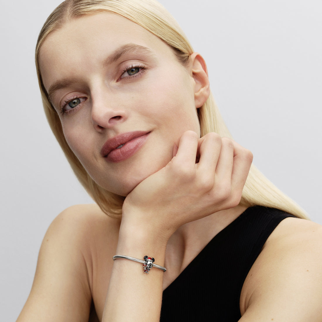 Disney Mickey Mouse Sterling Silver Charm With Glittery Black And Red Enamel