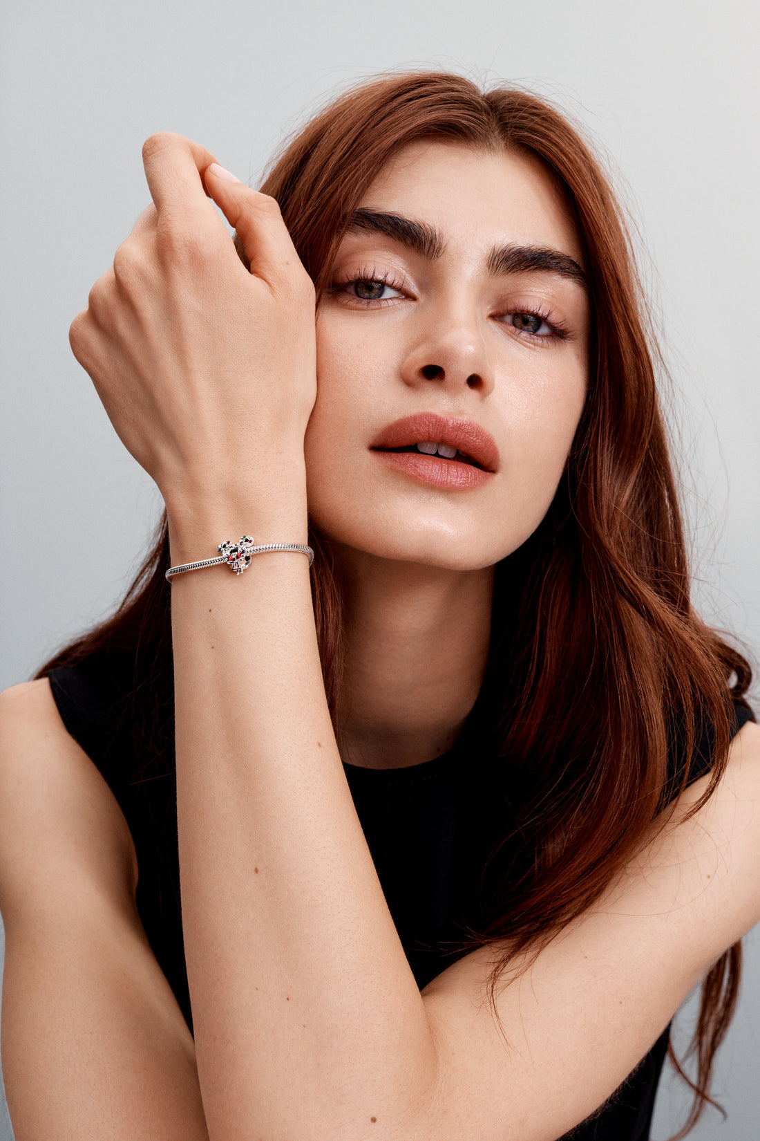 Disney Mickey Mouse Wreath Sterling Silver Charm With Transparent Blue, Red And Green Enamel