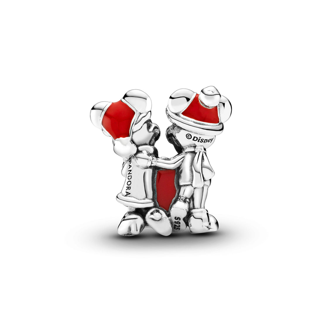 Disney Mickey, Minnie And Gift Box Sterling Silver Charm With Red Enamel