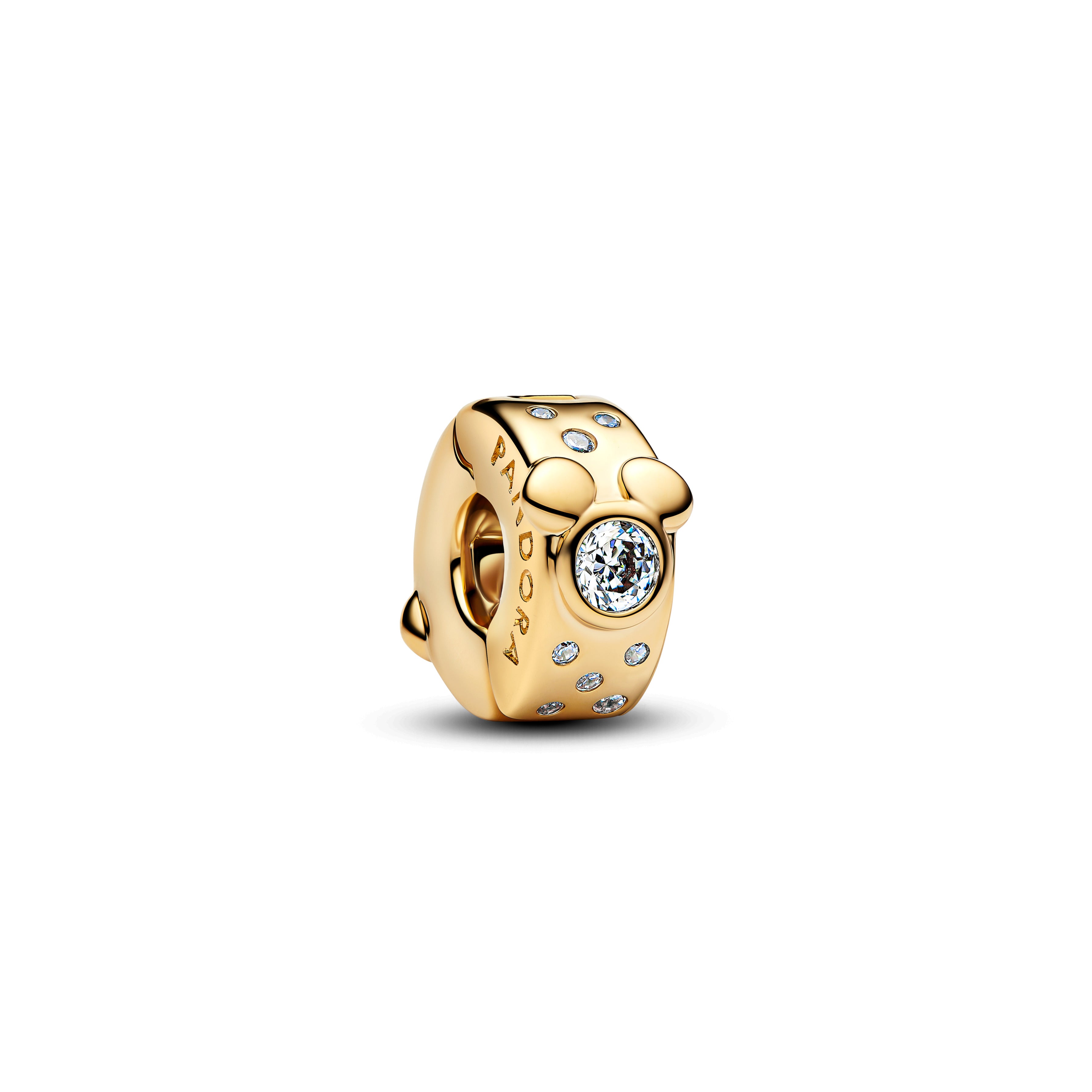 Disney Mickey And Minnie Mouse 14K Gold-Plated Clip With Clear Cubic Zirconia And Silicone Grip