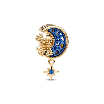 Disney Mickey And Minnie On The Moon 14K Gold-Plated Charm With True Blue Crystal And Blue Bioresin Man-Made Mother Of Pearl