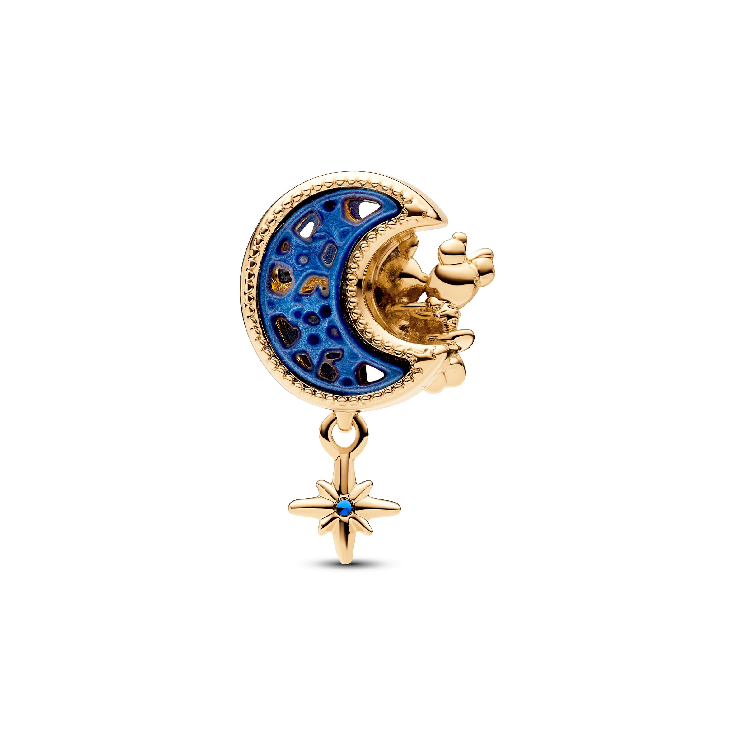 Disney Mickey And Minnie On The Moon 14K Gold-Plated Charm With True Blue Crystal And Blue Bioresin Man-Made Mother Of Pearl