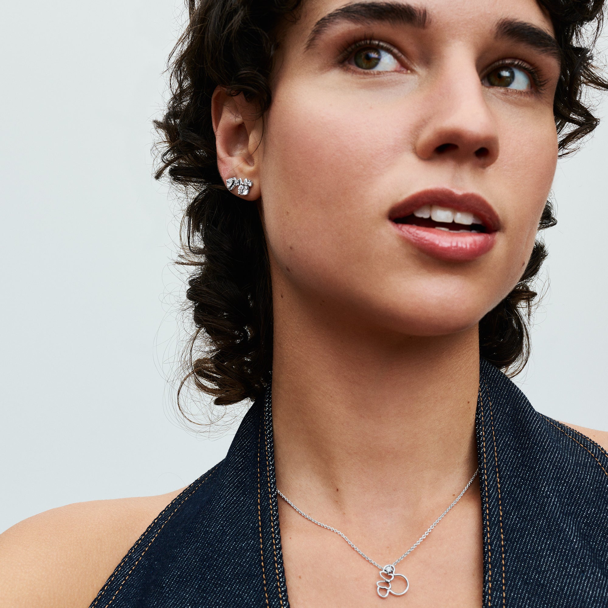 Disney Mickey And Minnie Silhouette Sterling Silver Stud Earrings With Clear Cubic Zirconia