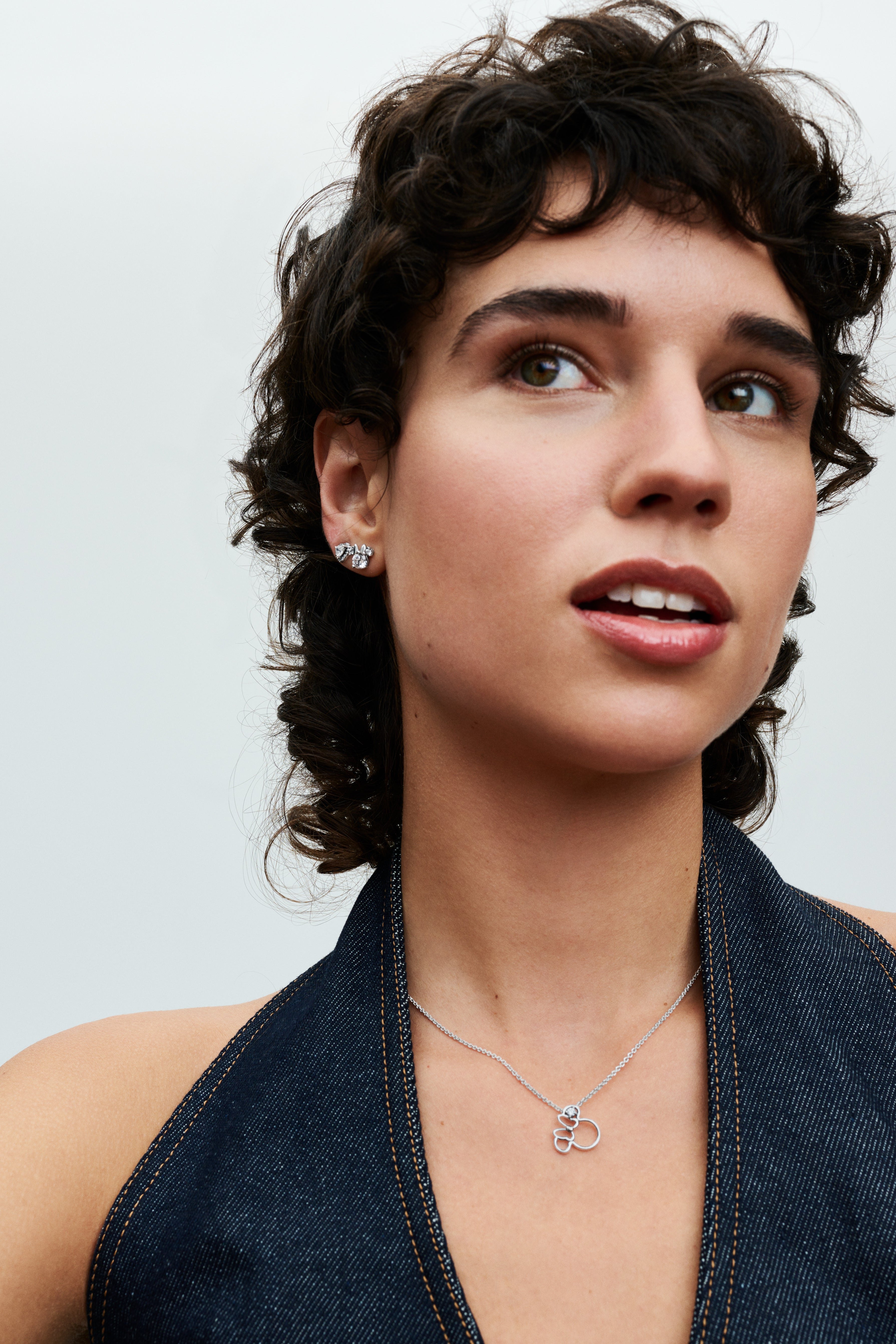 Disney Mickey And Minnie Silhouette Sterling Silver Stud Earrings With Clear Cubic Zirconia