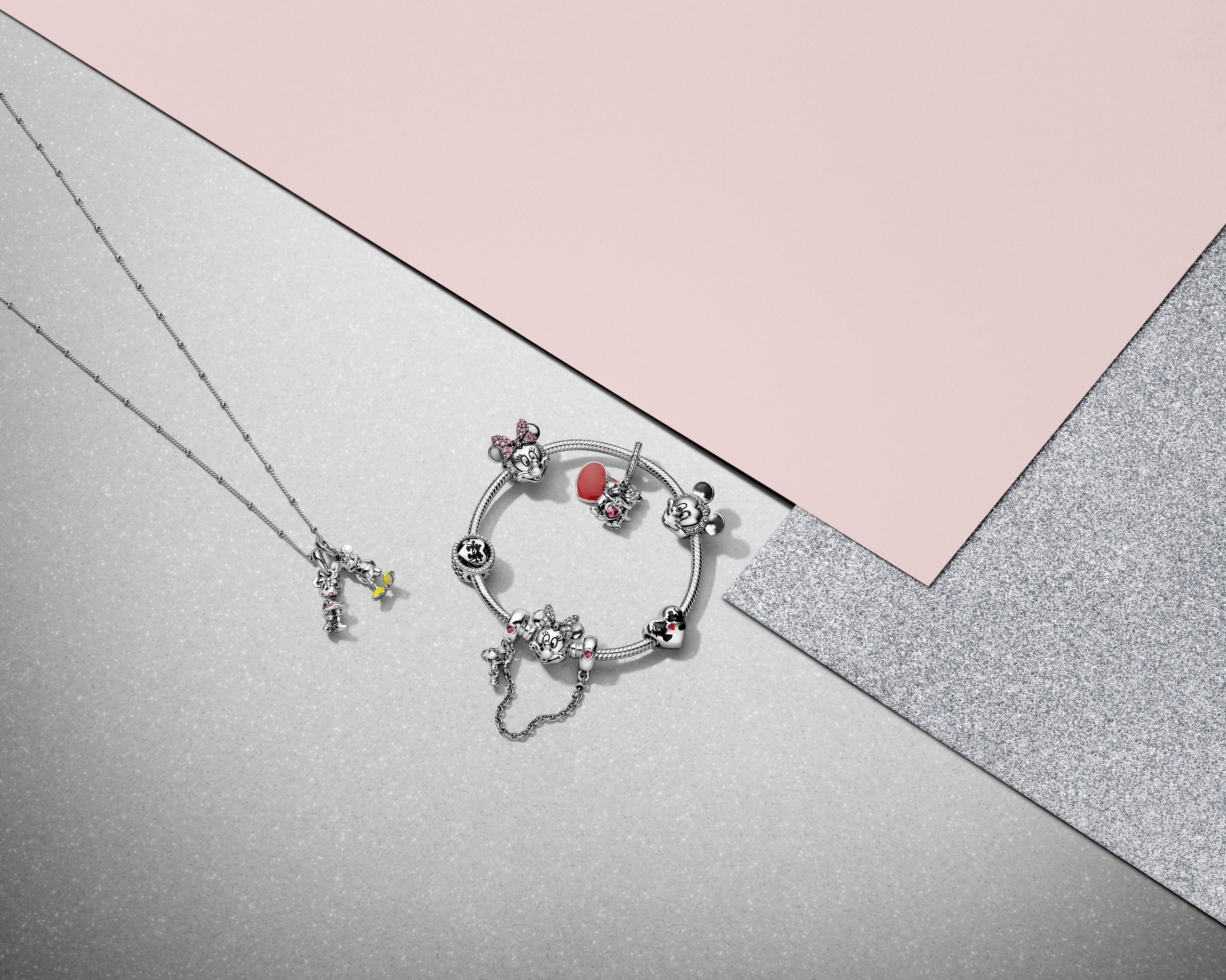 Disney Mickey Silver Safety Chain With Red Cubic Zirconia