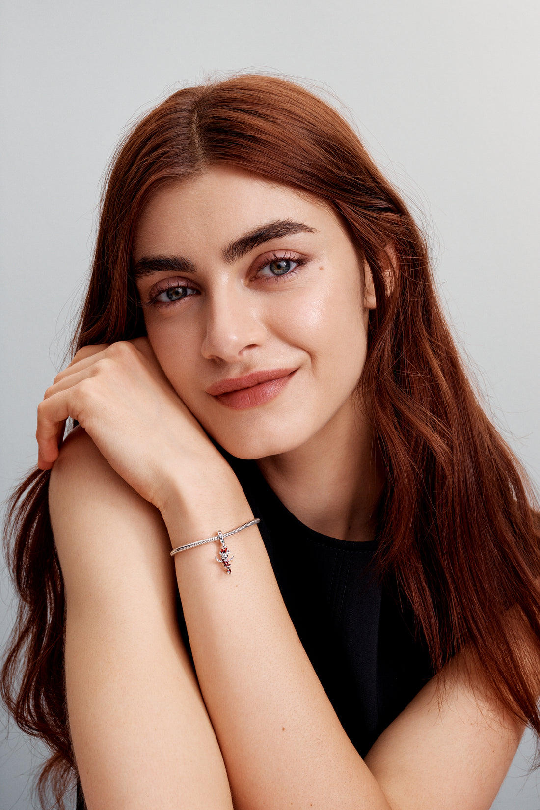 Disney Minnie Mouse Ice Skating Sterling Silver Dangle With Red Cubic Zirconia, Lake Green Crystal And Holo Glittery Red Enamel