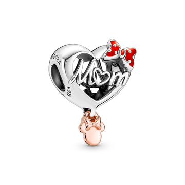 Disney Minnie Mouse Mom Heart Sterling Silver And 14K Rose Gold-Plated Charm With Red Enamel
