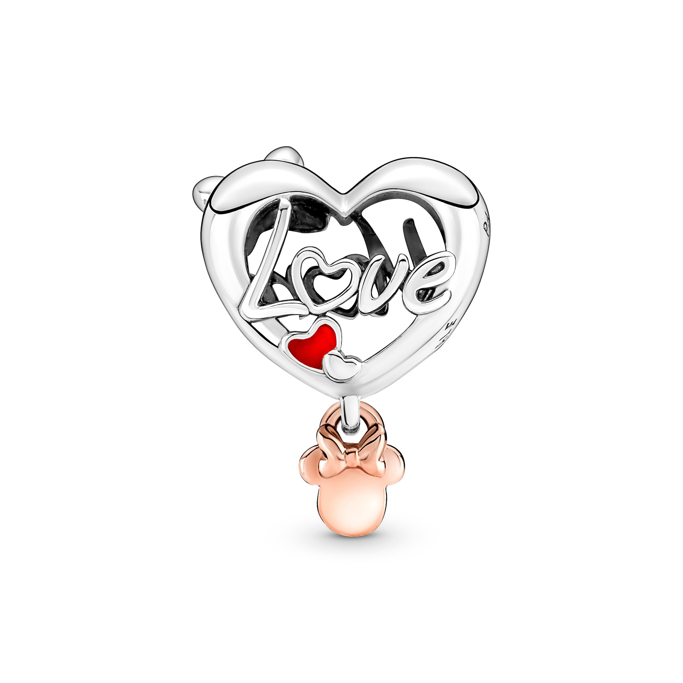 Disney Minnie Mouse Mom Heart Sterling Silver And 14K Rose Gold-Plated Charm With Red Enamel