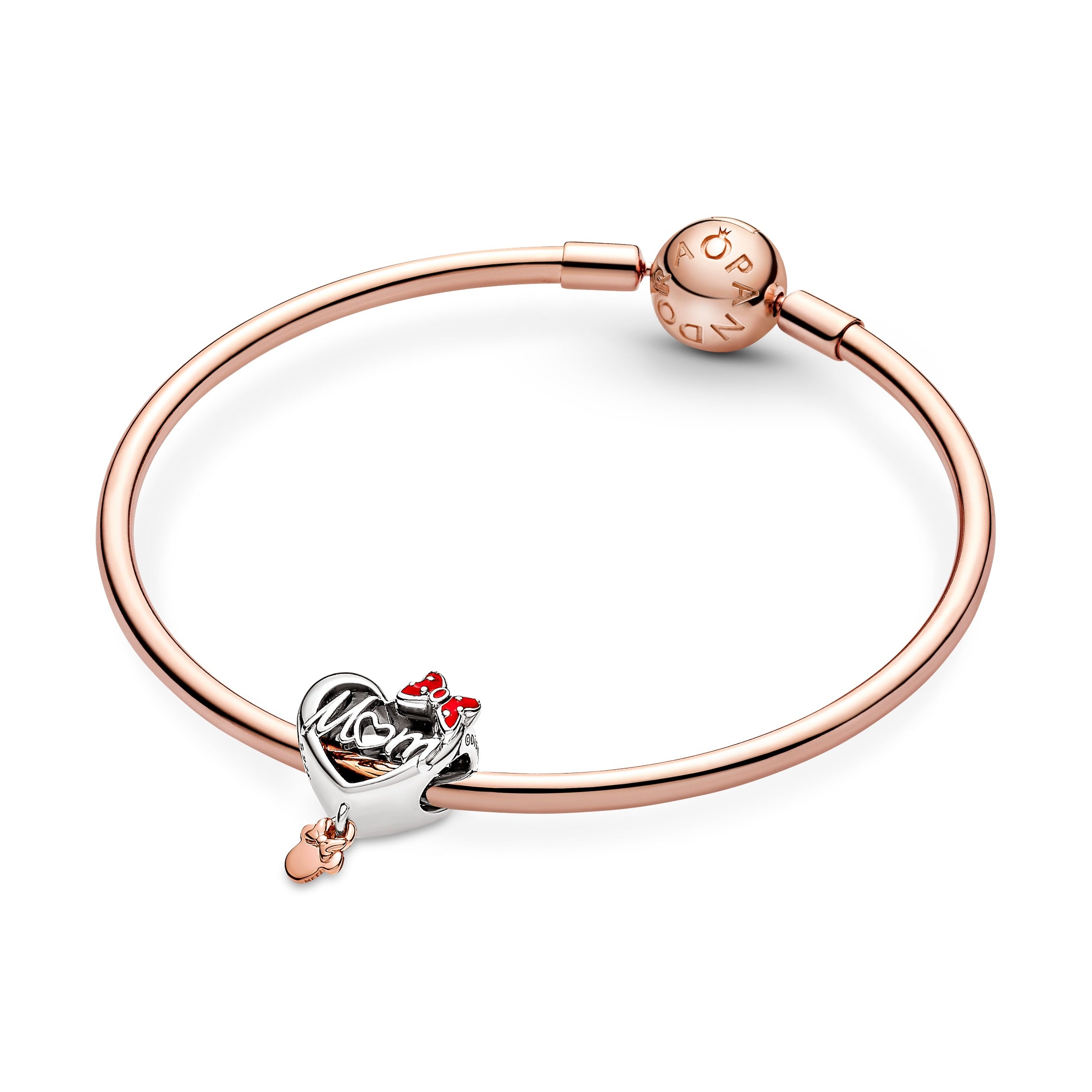 Disney Minnie Mouse Mom Heart Sterling Silver And 14K Rose Gold-Plated Charm With Red Enamel
