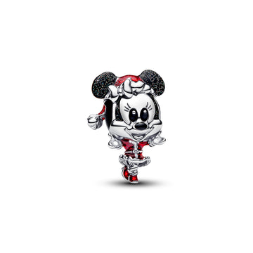 Disney Minnie Mouse Sterling Silver Charm With Glittery Black And Red Enamel
