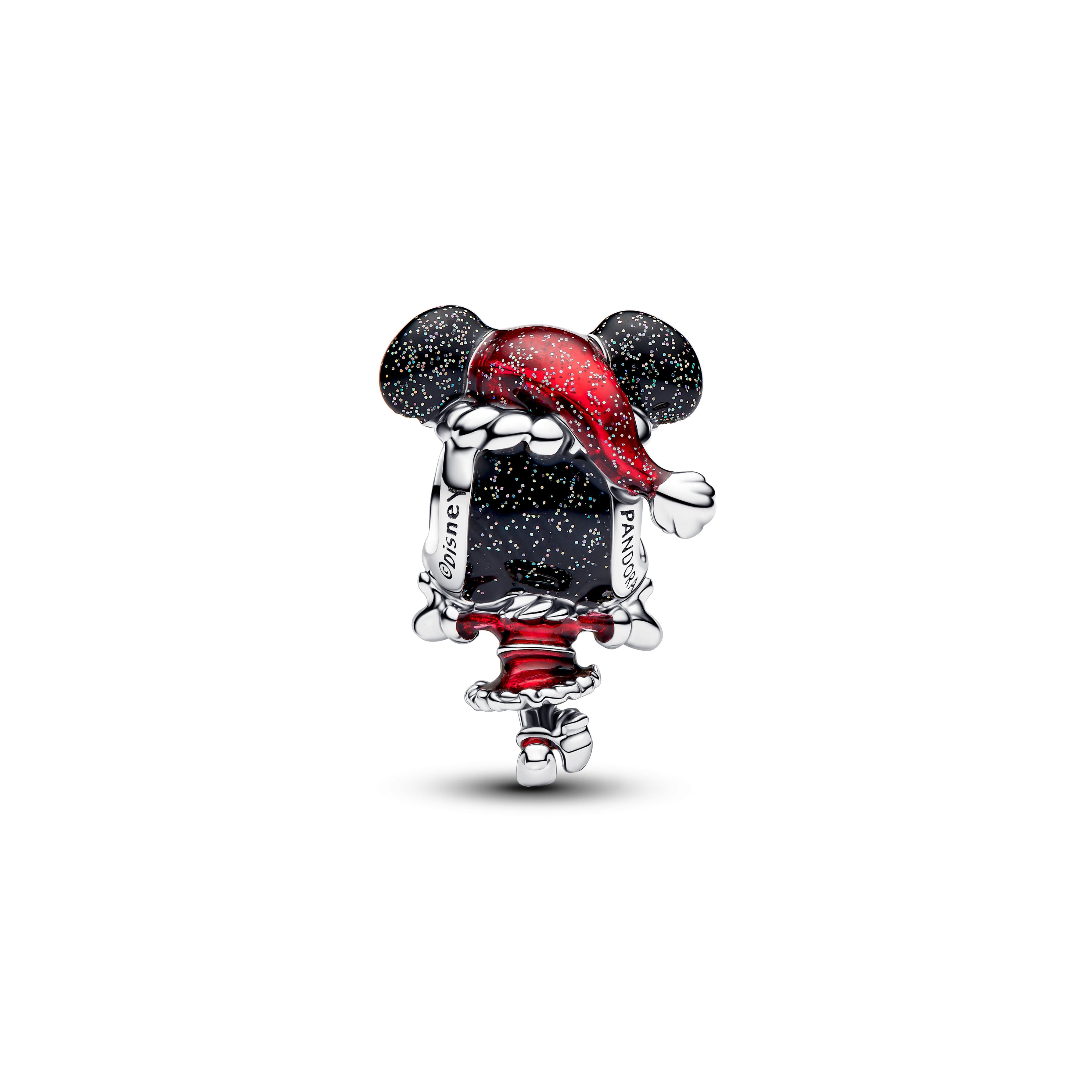 Disney Minnie Mouse Sterling Silver Charm With Glittery Black And Red Enamel
