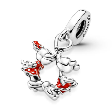 Disney Minnie And Mickey Mouse Kissing Sterling Silver Dangle With Red Enamel