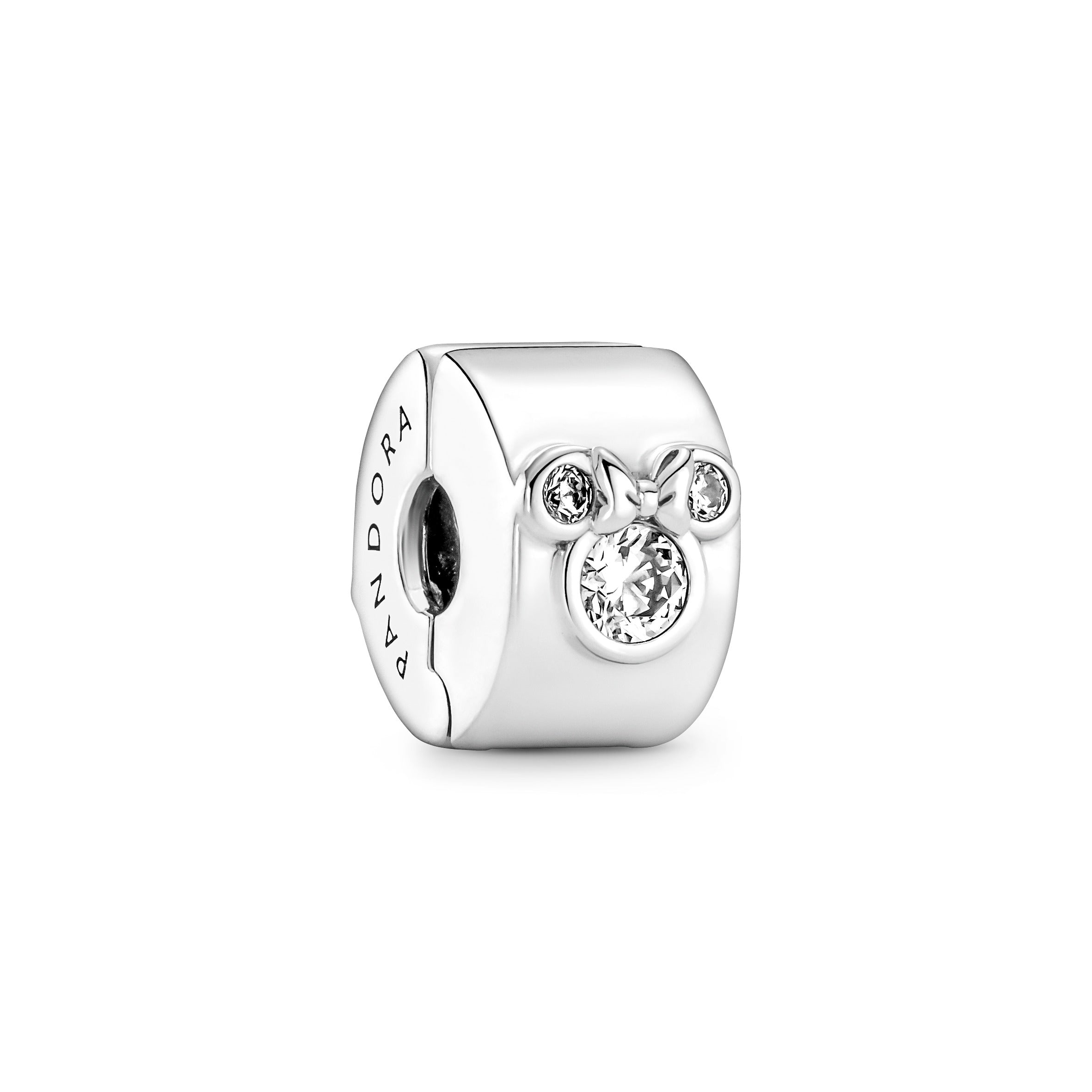 Disney Minnie And Mickey Mouse Sterling Silver Clip With Clear Cubic Zirconia